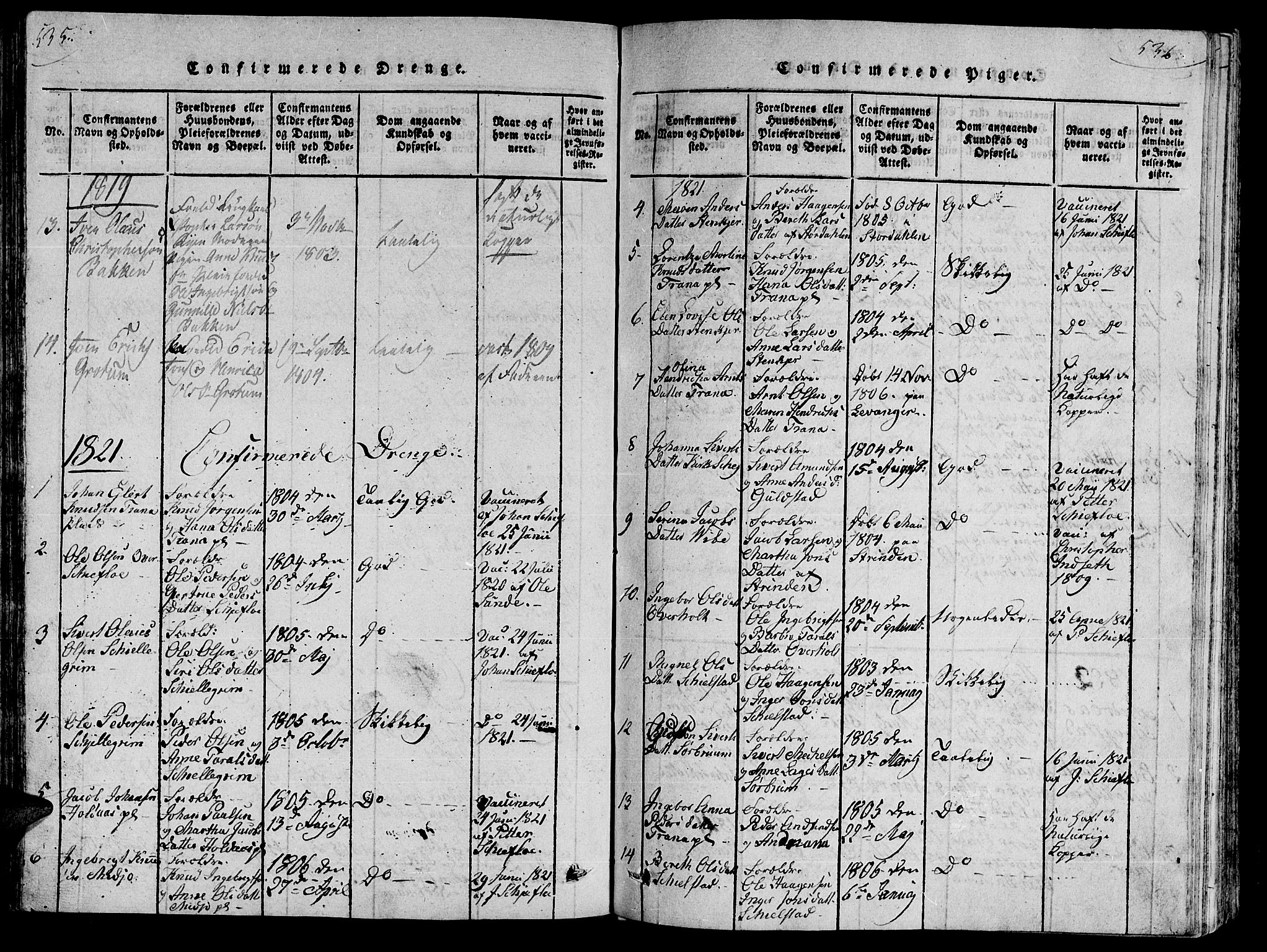 Ministerialprotokoller, klokkerbøker og fødselsregistre - Nord-Trøndelag, AV/SAT-A-1458/735/L0333: Parish register (official) no. 735A04 /2, 1816-1825, p. 535-536