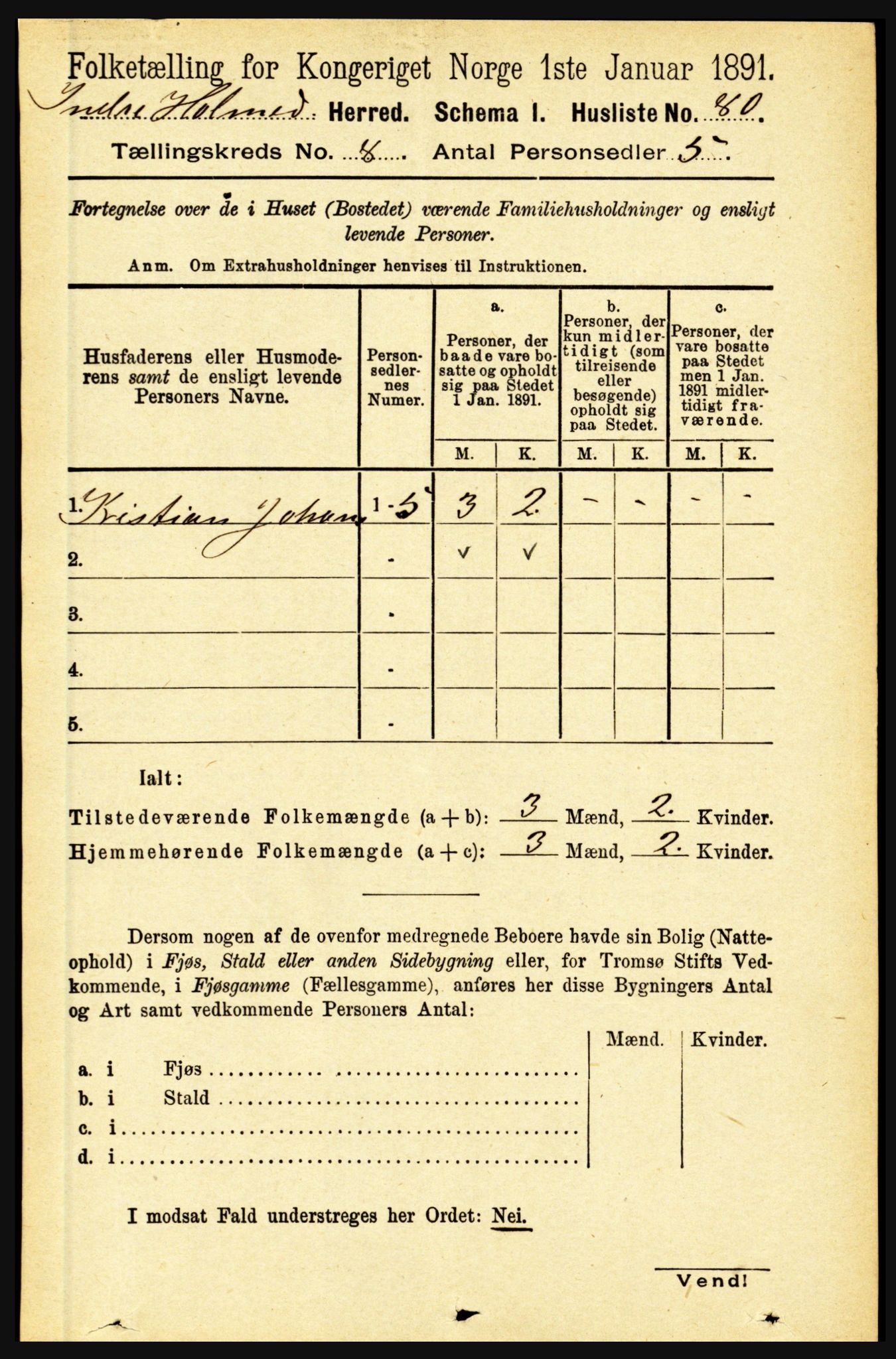 RA, 1891 census for 1430 Indre Holmedal, 1891, p. 3389