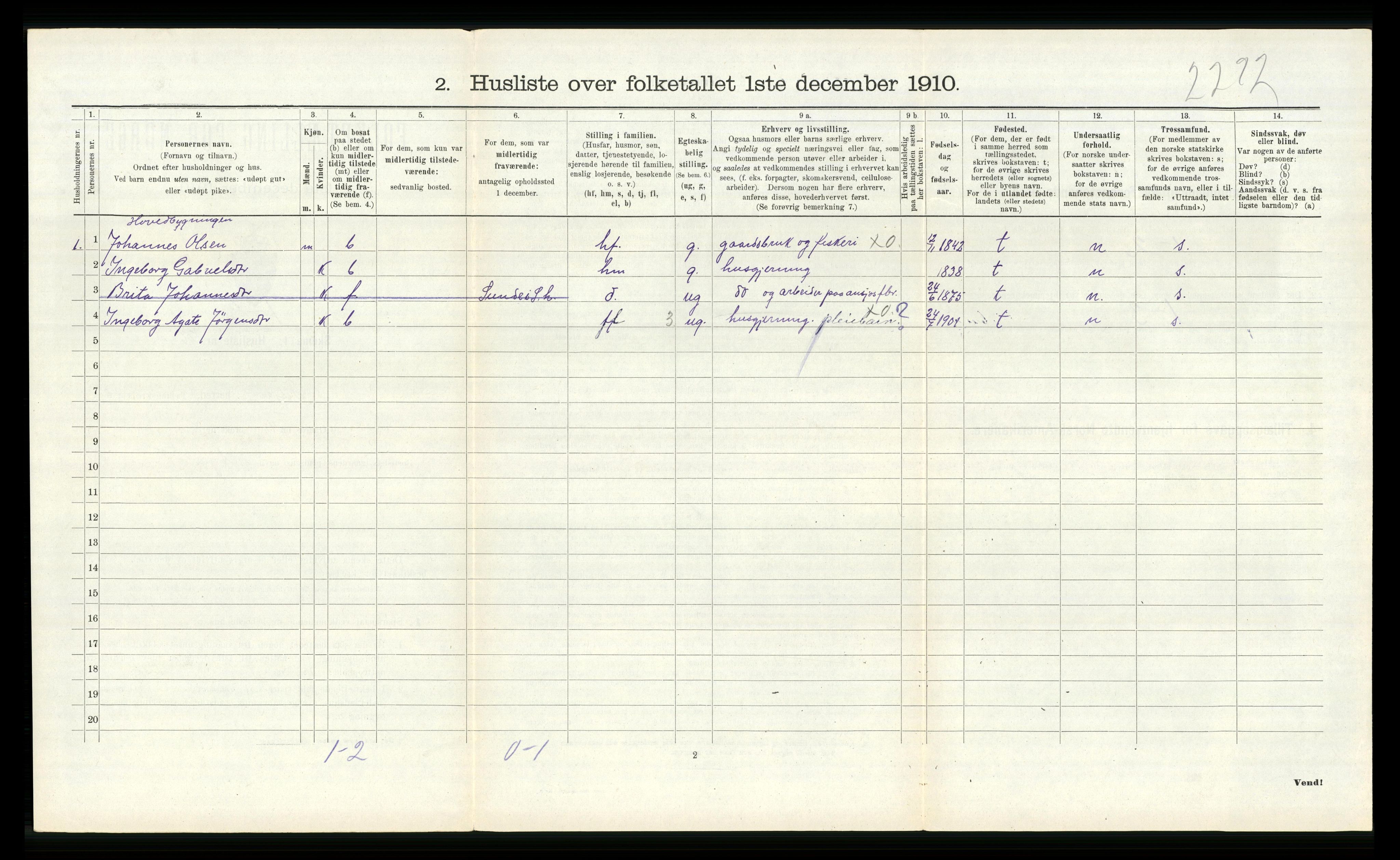 RA, 1910 census for Fitjar, 1910, p. 504