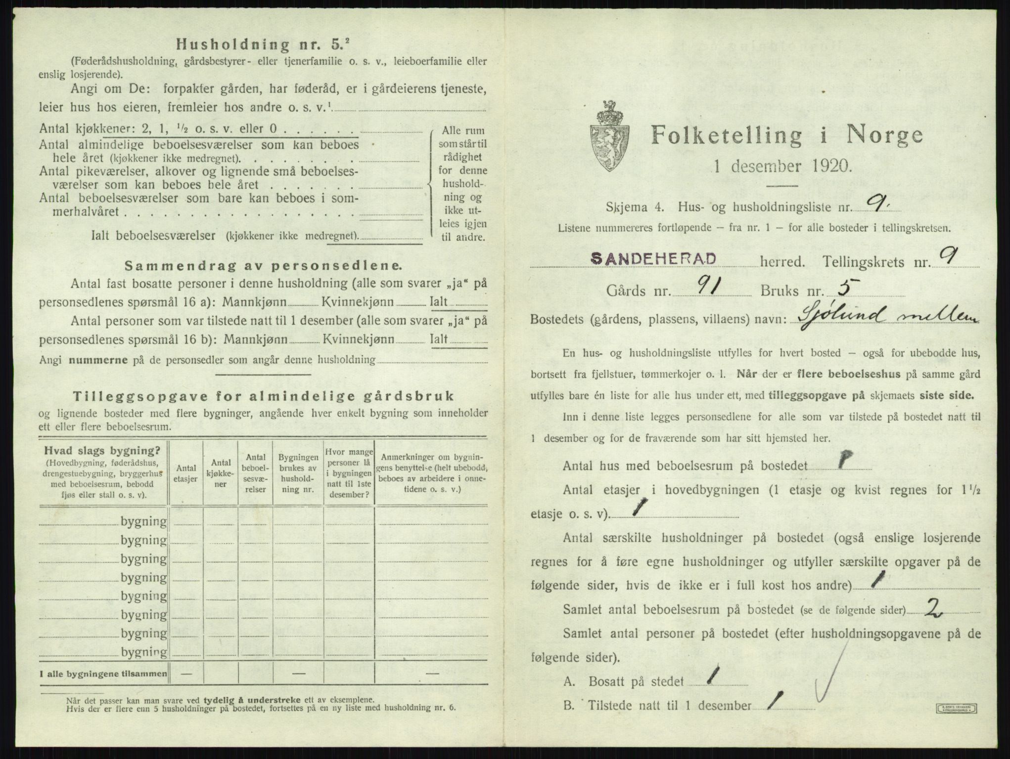 SAKO, 1920 census for Sandeherred, 1920, p. 1955
