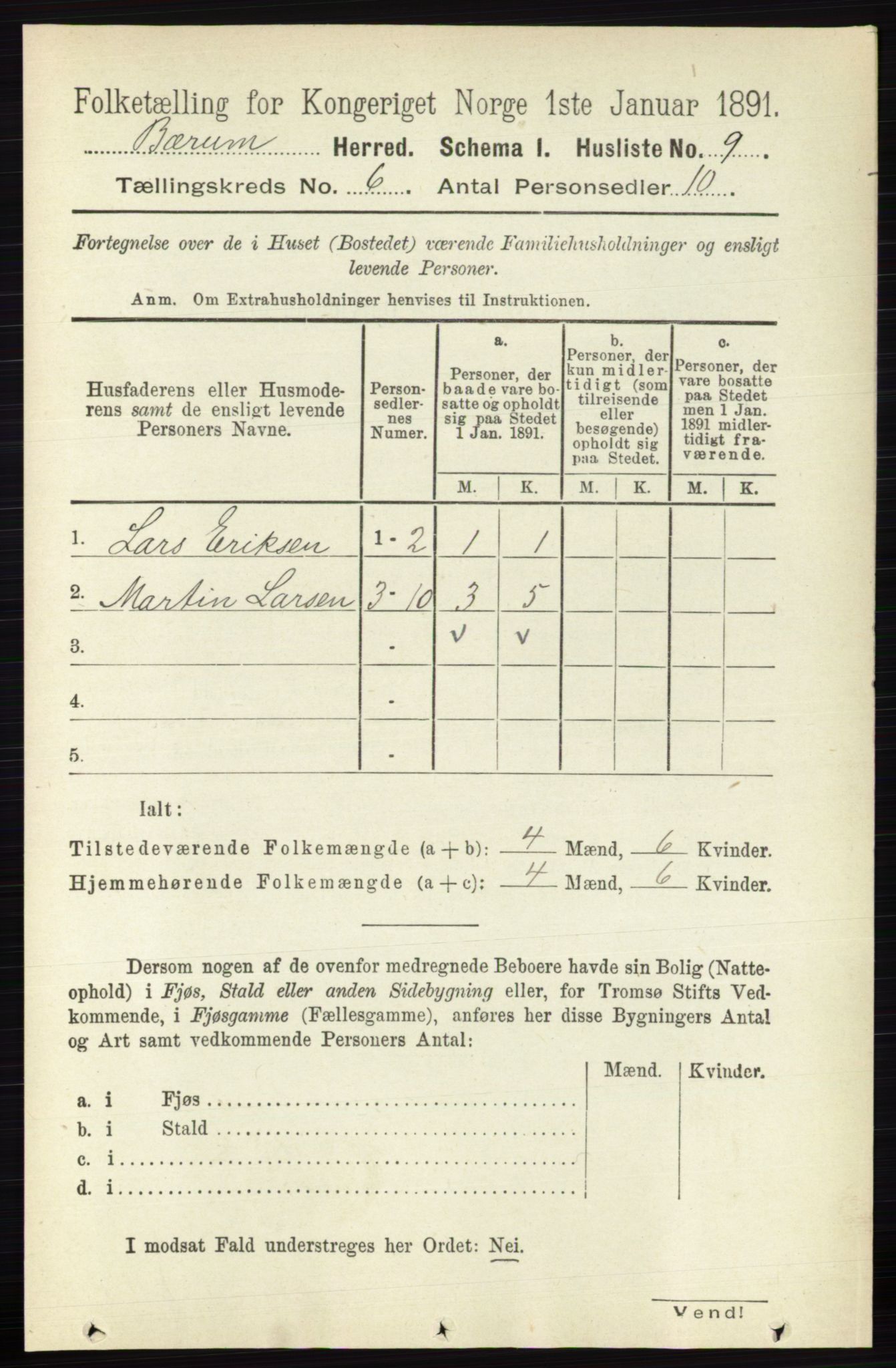 RA, 1891 census for 0219 Bærum, 1891, p. 3430