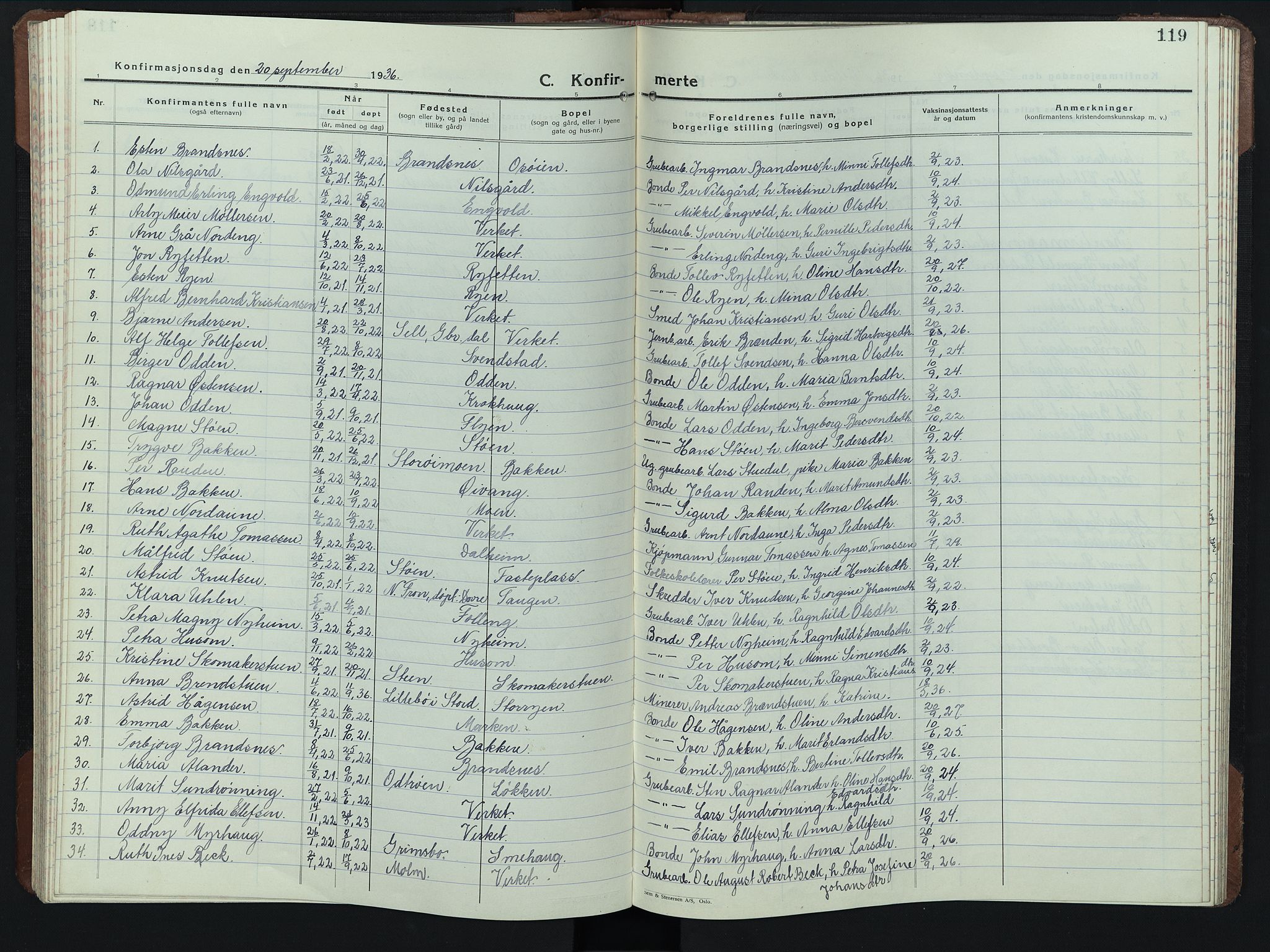 Alvdal prestekontor, SAH/PREST-060/H/Ha/Hab/L0008: Parish register (copy) no. 8, 1925-1953, p. 119