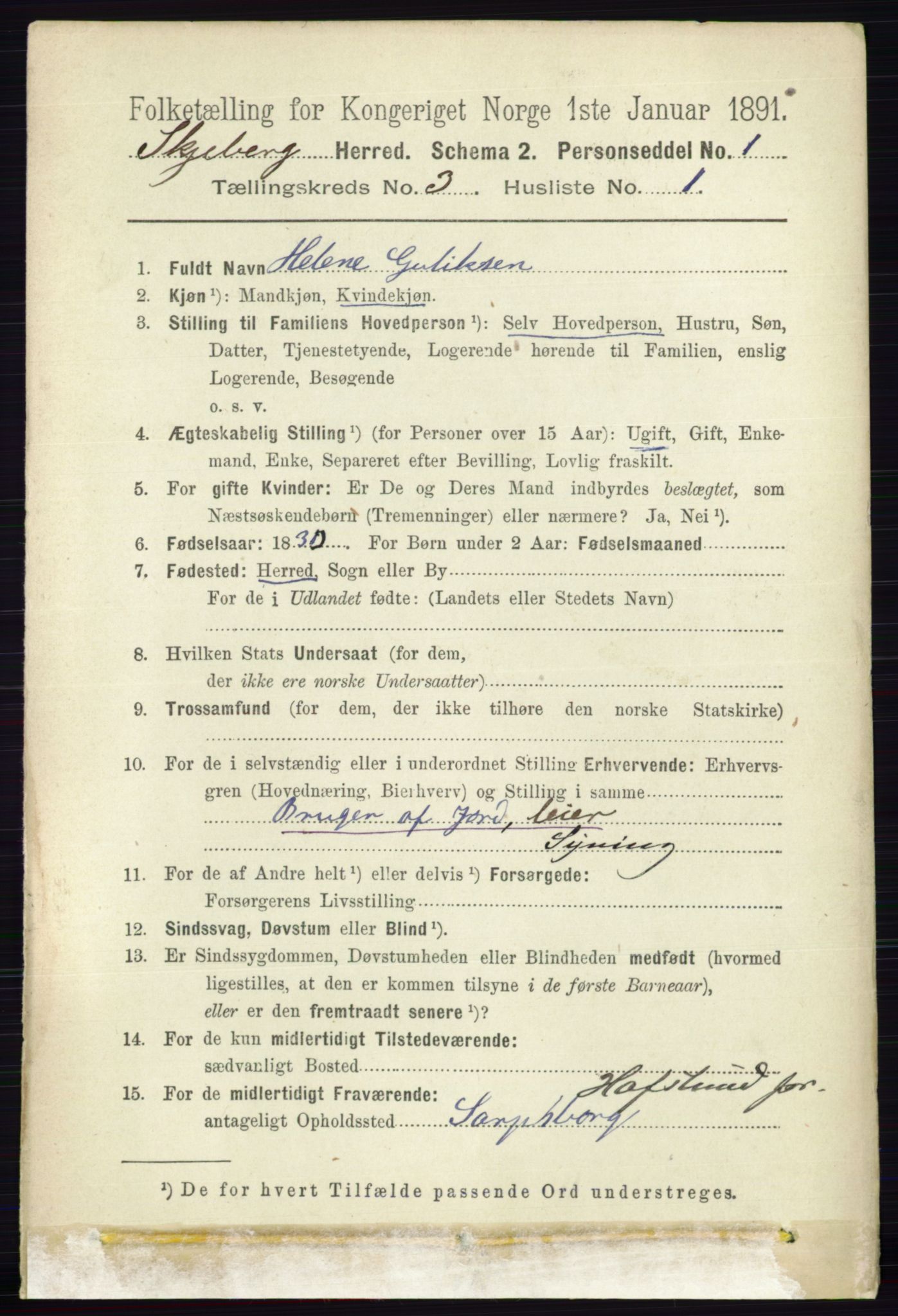 RA, 1891 census for 0115 Skjeberg, 1891, p. 1488