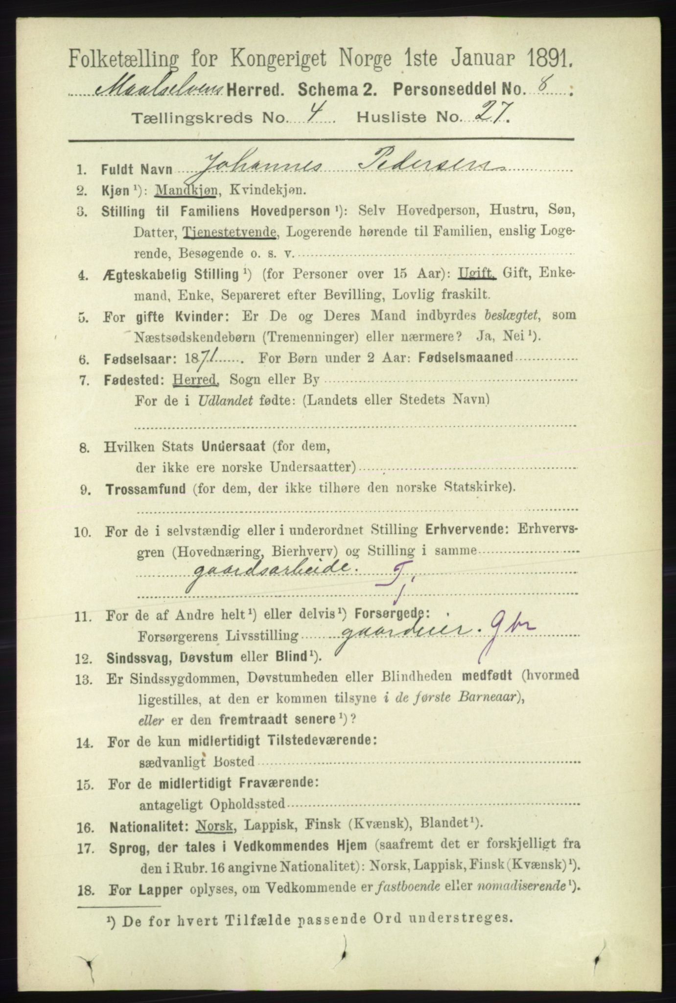 RA, 1891 census for 1924 Målselv, 1891, p. 1284
