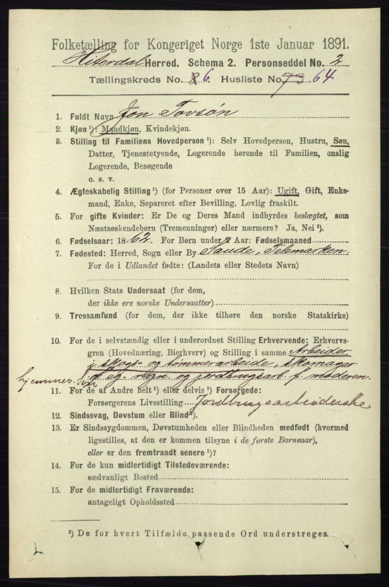 RA, 1891 census for 0823 Heddal, 1891, p. 2944