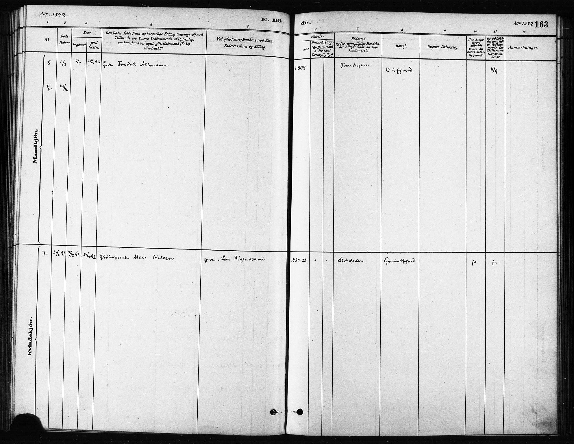 Karlsøy sokneprestembete, AV/SATØ-S-1299/H/Ha/Haa/L0011kirke: Parish register (official) no. 11, 1879-1892, p. 163