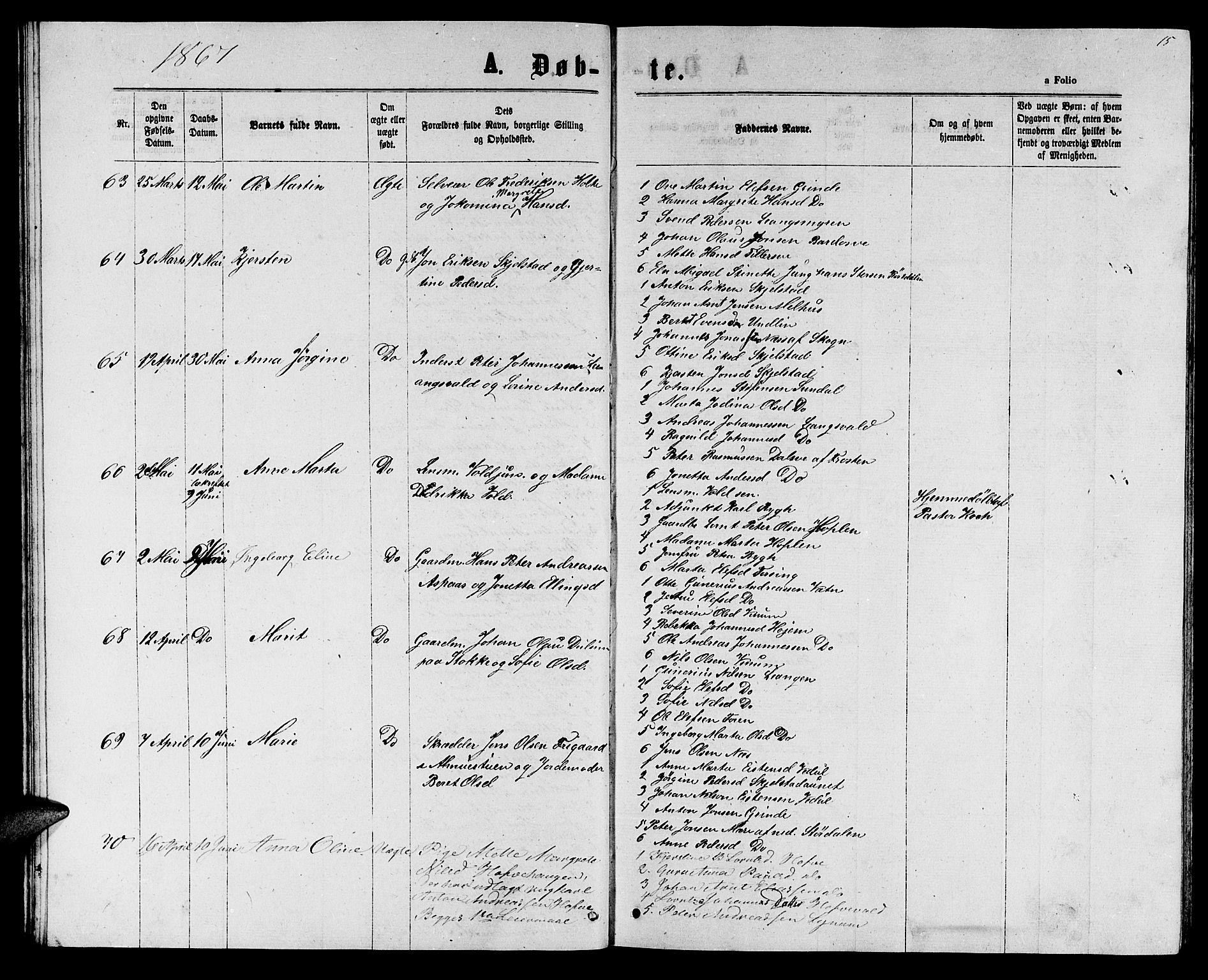 Ministerialprotokoller, klokkerbøker og fødselsregistre - Nord-Trøndelag, AV/SAT-A-1458/714/L0133: Parish register (copy) no. 714C02, 1865-1877, p. 15