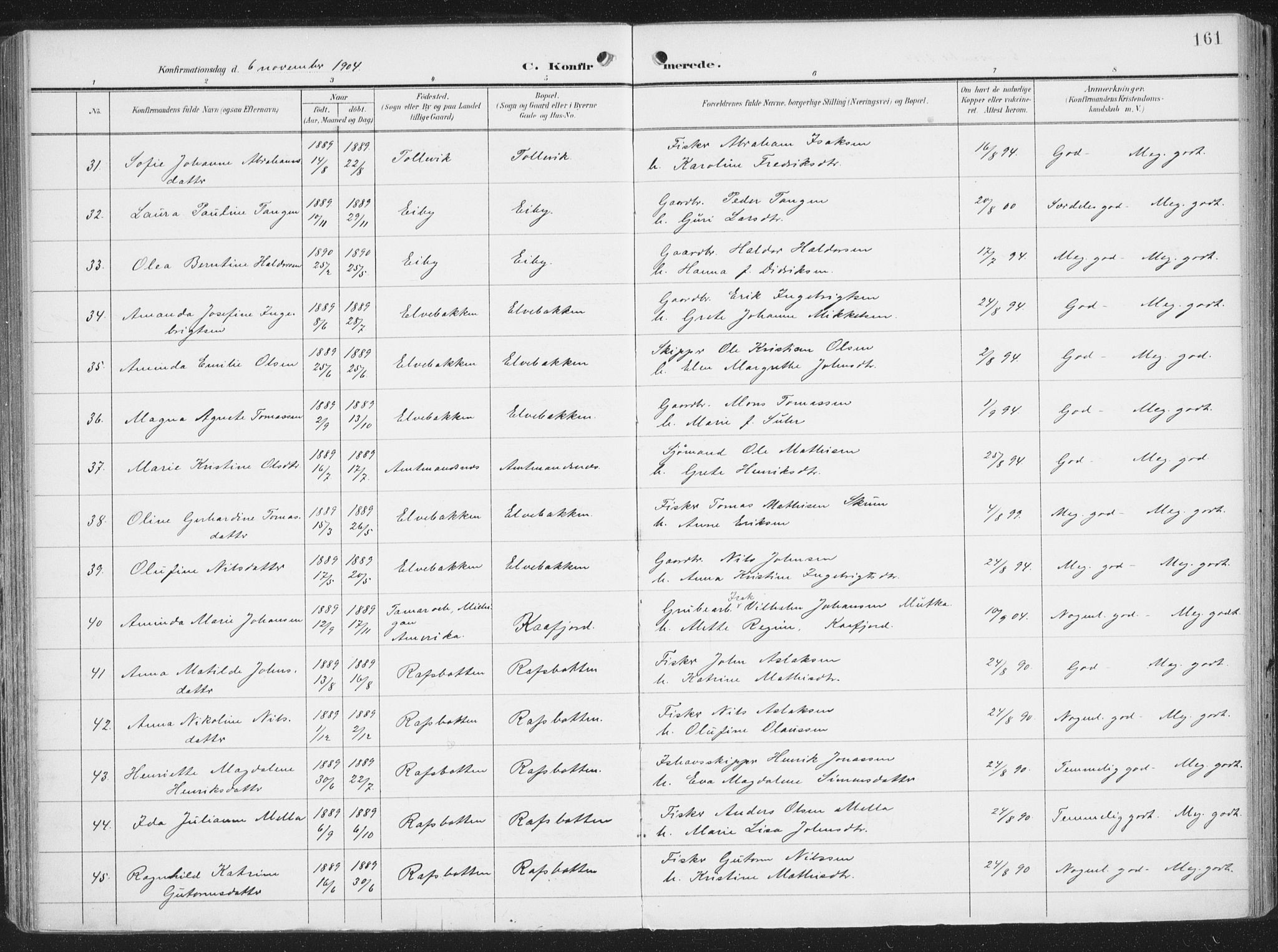 Alta sokneprestkontor, SATØ/S-1338/H/Ha/L0005.kirke: Parish register (official) no. 5, 1904-1918, p. 161