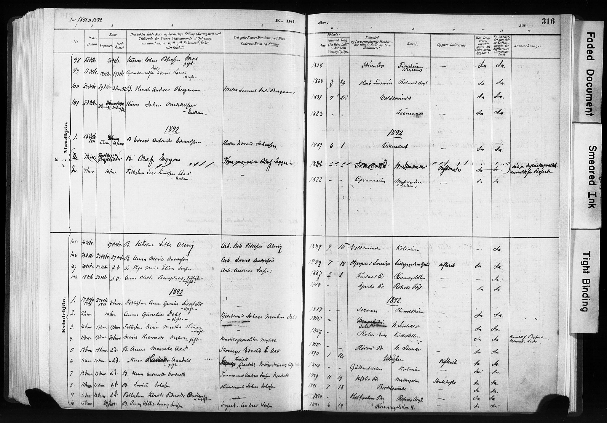 Ministerialprotokoller, klokkerbøker og fødselsregistre - Sør-Trøndelag, SAT/A-1456/606/L0300: Parish register (official) no. 606A15, 1886-1893, p. 316