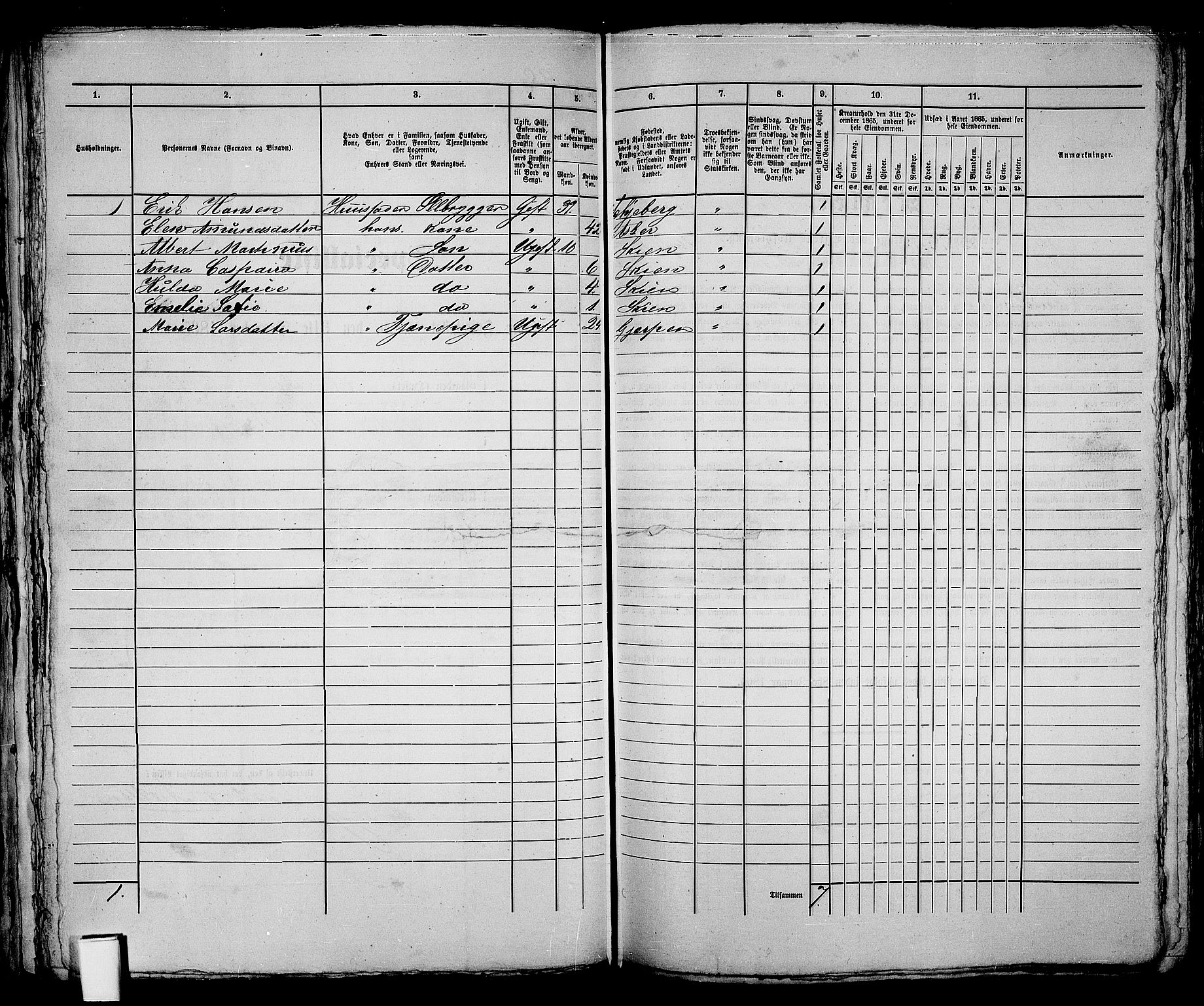 RA, 1865 census for Skien, 1865, p. 208