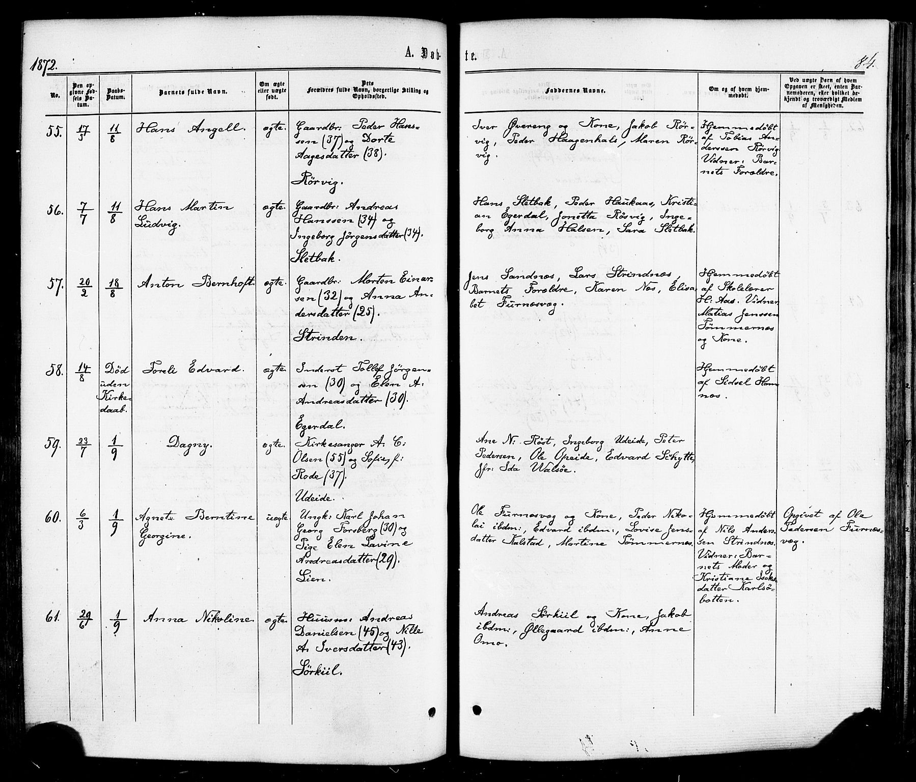 Ministerialprotokoller, klokkerbøker og fødselsregistre - Nordland, AV/SAT-A-1459/859/L0845: Parish register (official) no. 859A05, 1863-1877, p. 84