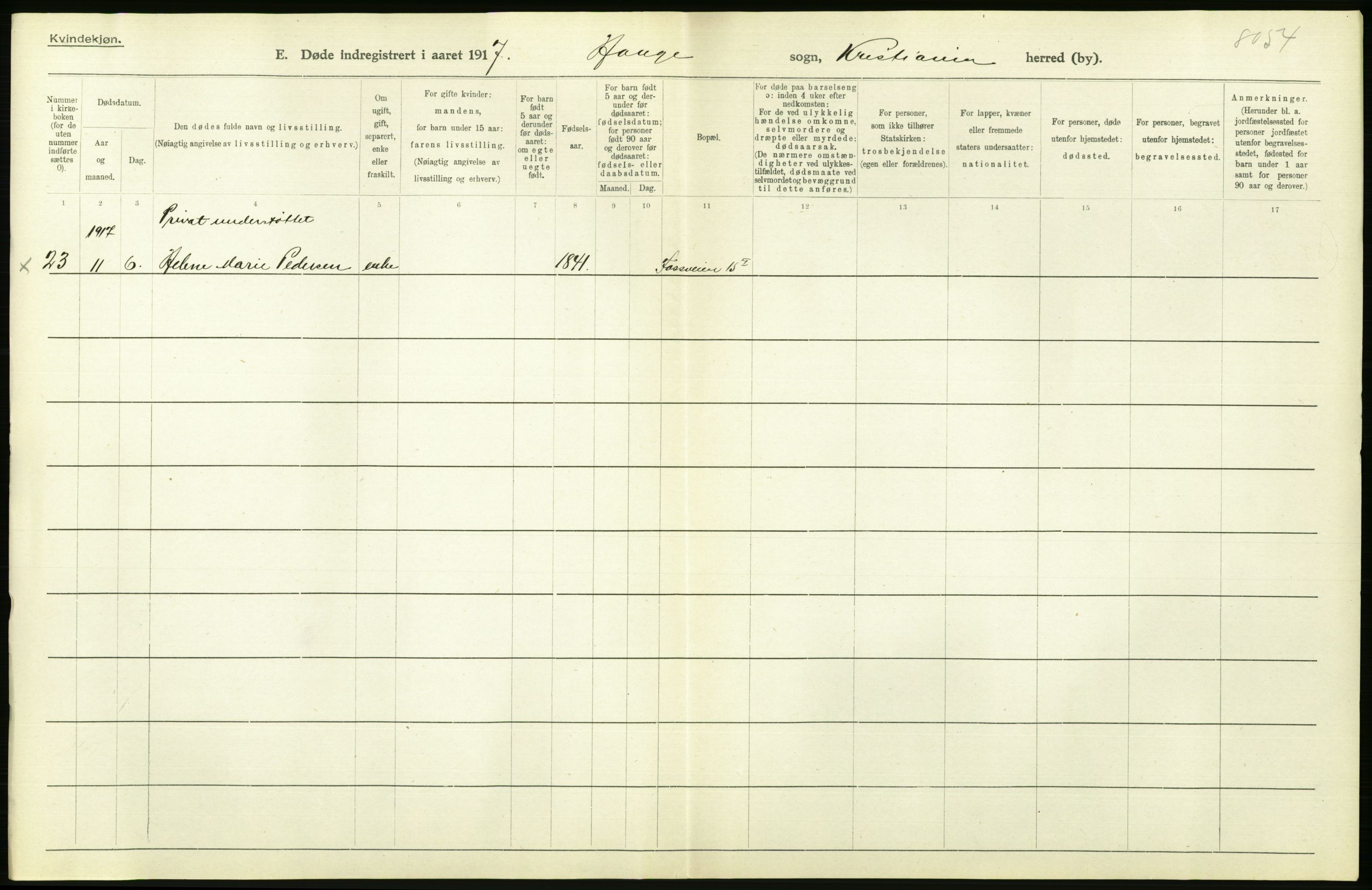 Statistisk sentralbyrå, Sosiodemografiske emner, Befolkning, RA/S-2228/D/Df/Dfb/Dfbg/L0011: Kristiania: Døde, dødfødte., 1917, p. 510