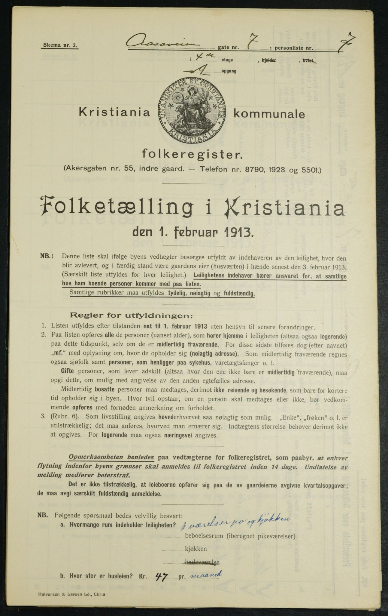 OBA, Municipal Census 1913 for Kristiania, 1913, p. 130844