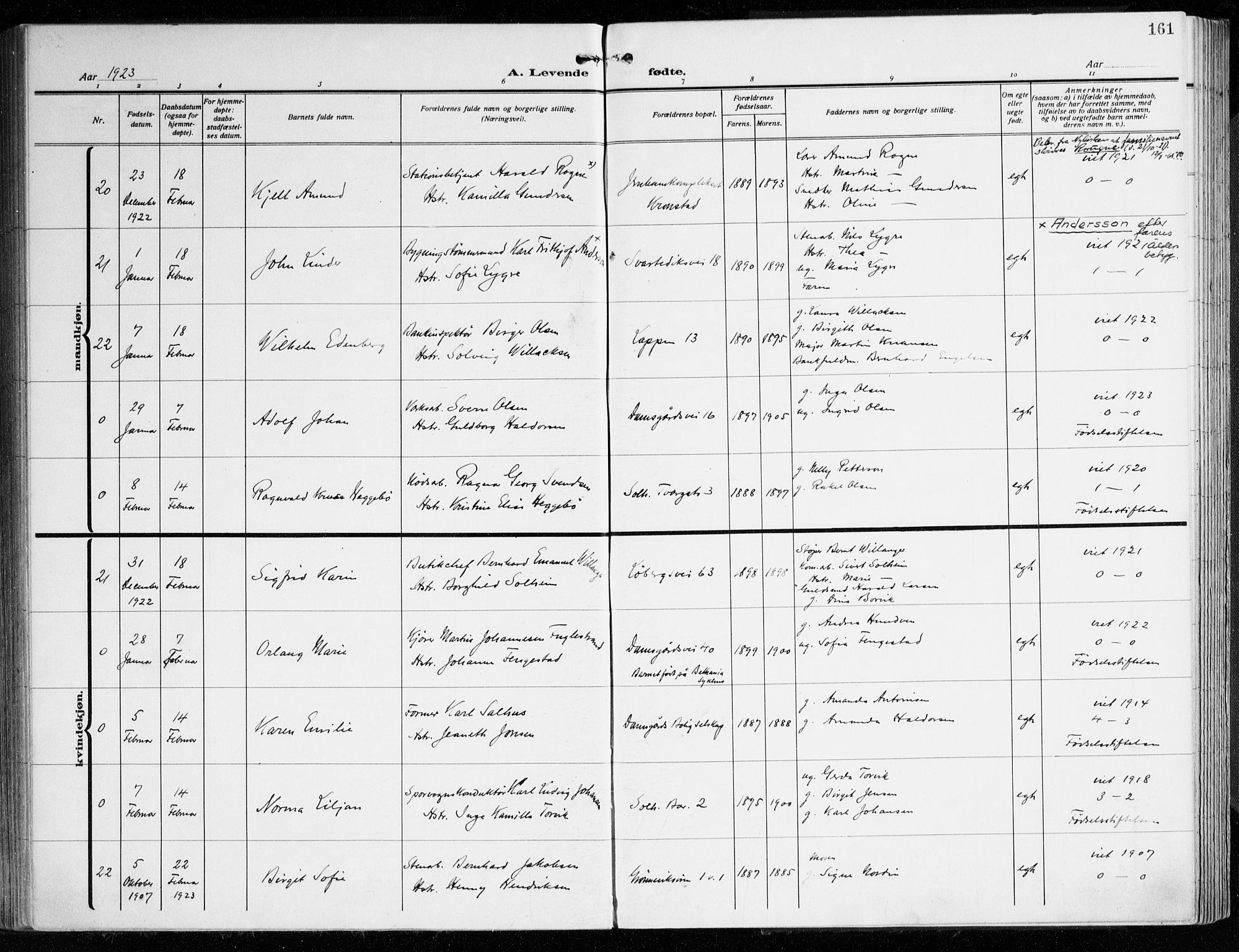 Årstad Sokneprestembete, AV/SAB-A-79301/H/Haa/L0004: Parish register (official) no. A 4, 1919-1928, p. 161