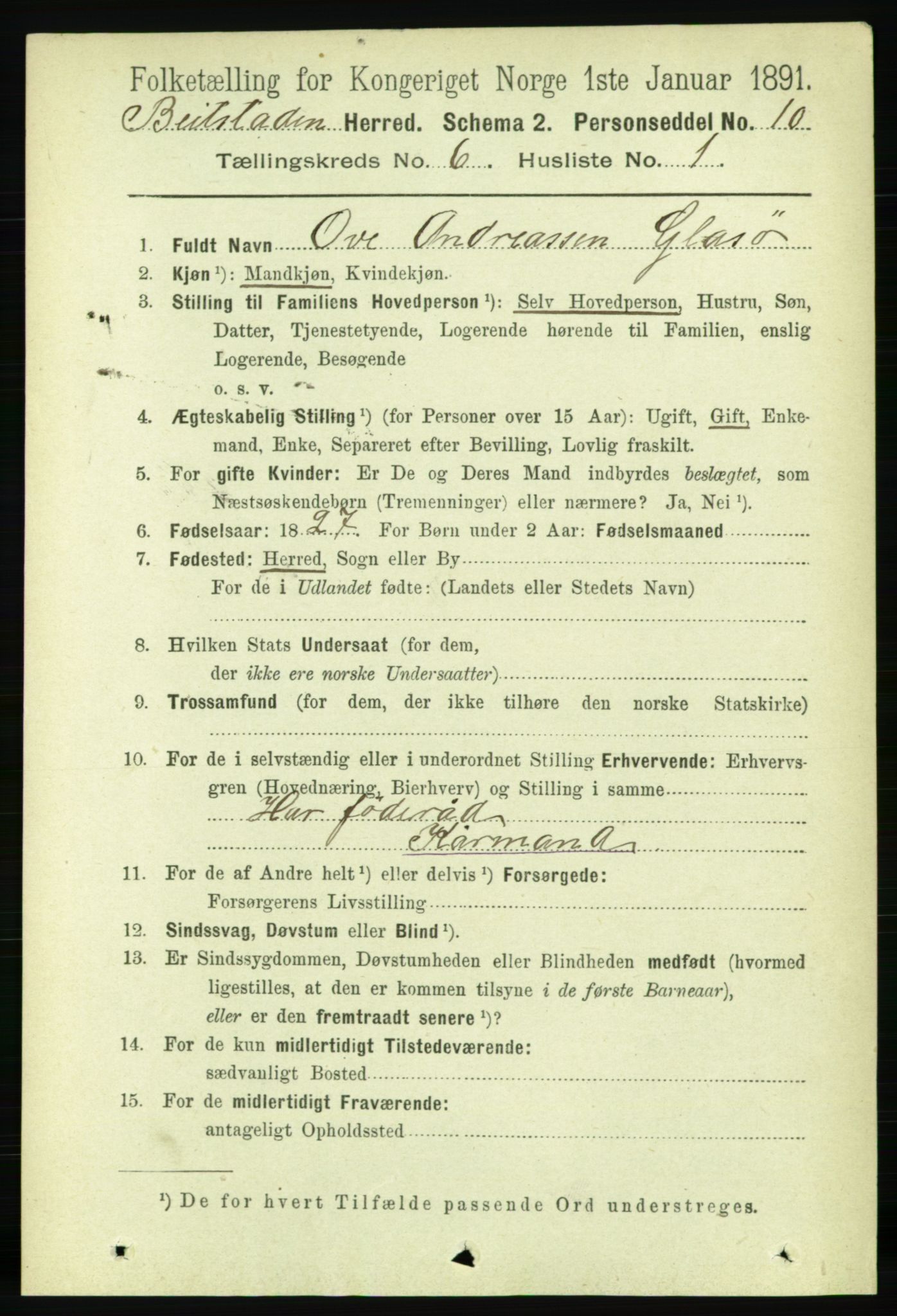 RA, 1891 census for 1727 Beitstad, 1891, p. 1534
