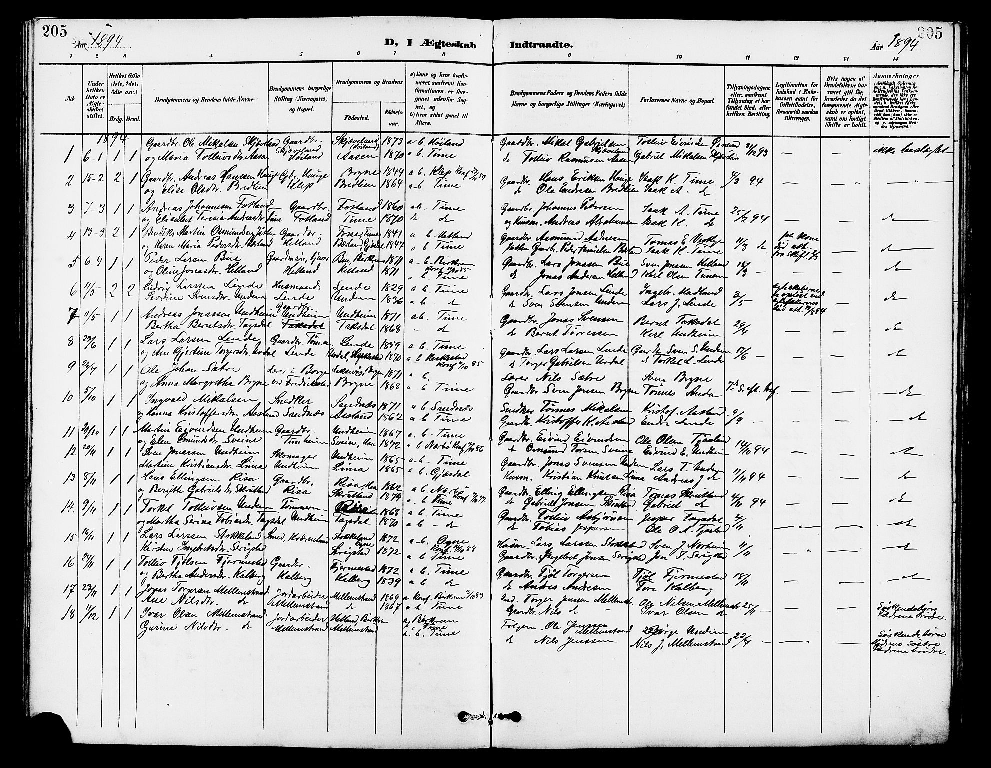 Lye sokneprestkontor, SAST/A-101794/001/30BB/L0007: Parish register (copy) no. B 8, 1889-1909, p. 205