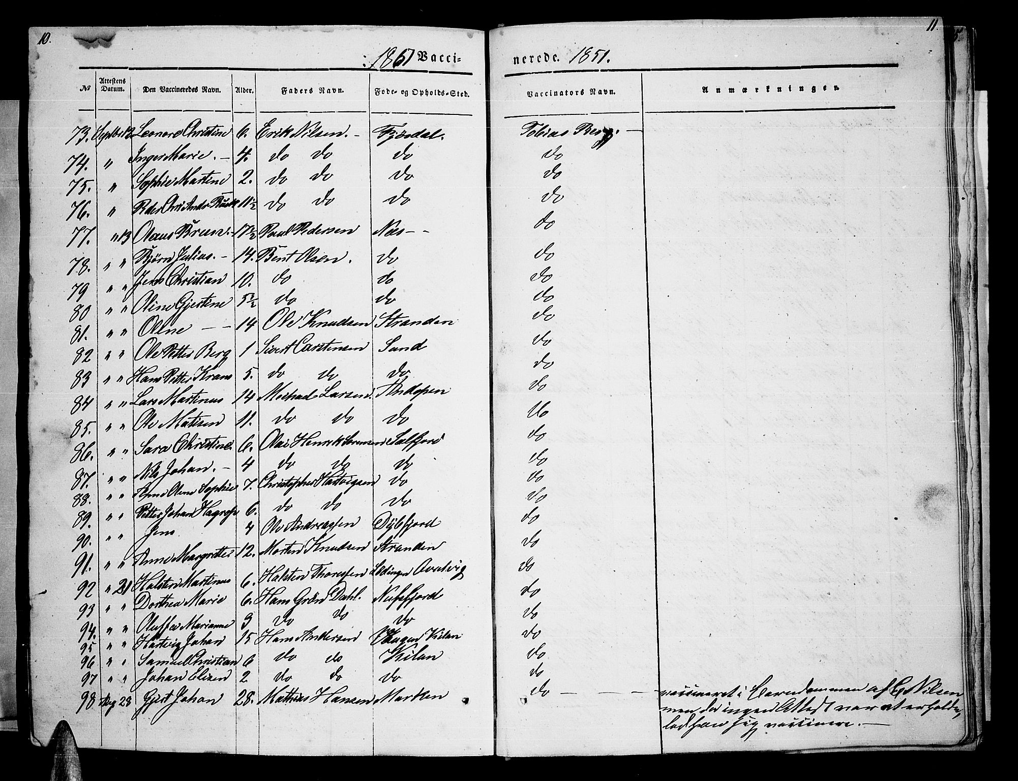 Ministerialprotokoller, klokkerbøker og fødselsregistre - Nordland, AV/SAT-A-1459/885/L1212: Parish register (copy) no. 885C01, 1847-1873, p. 10-11