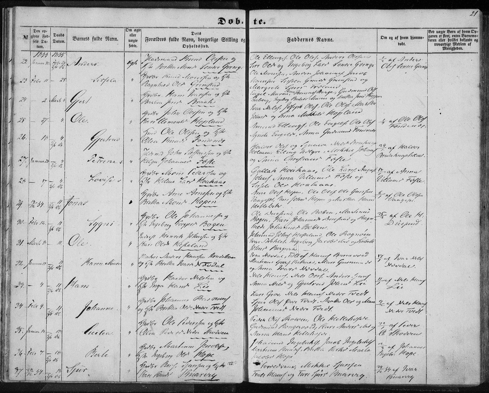 Lindås Sokneprestembete, SAB/A-76701/H/Haa: Parish register (official) no. A 11, 1854-1869, p. 21