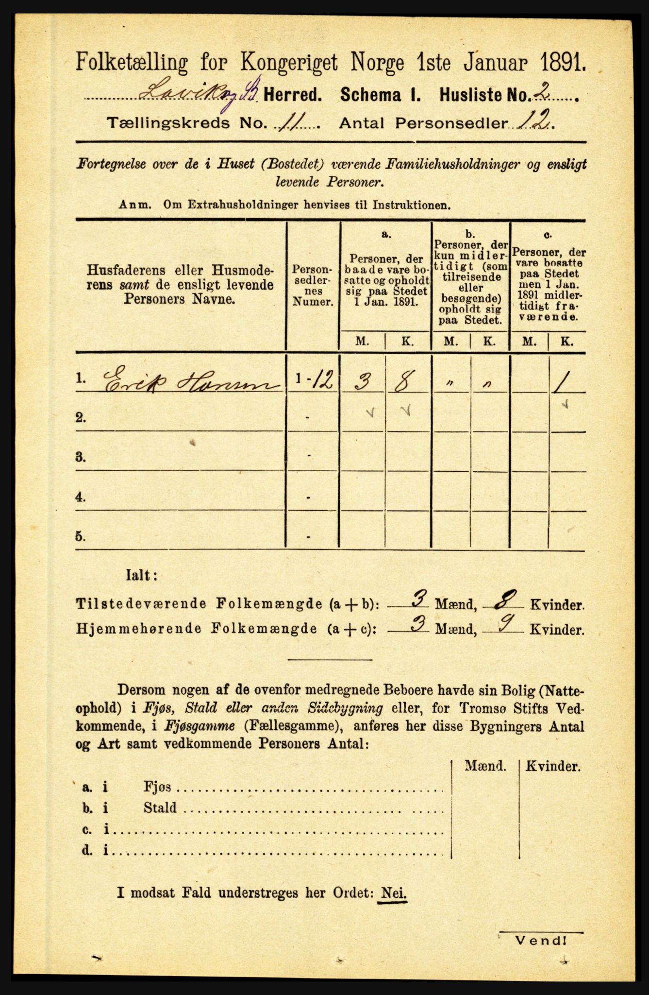 RA, 1891 census for 1415 Lavik og Brekke, 1891, p. 2109