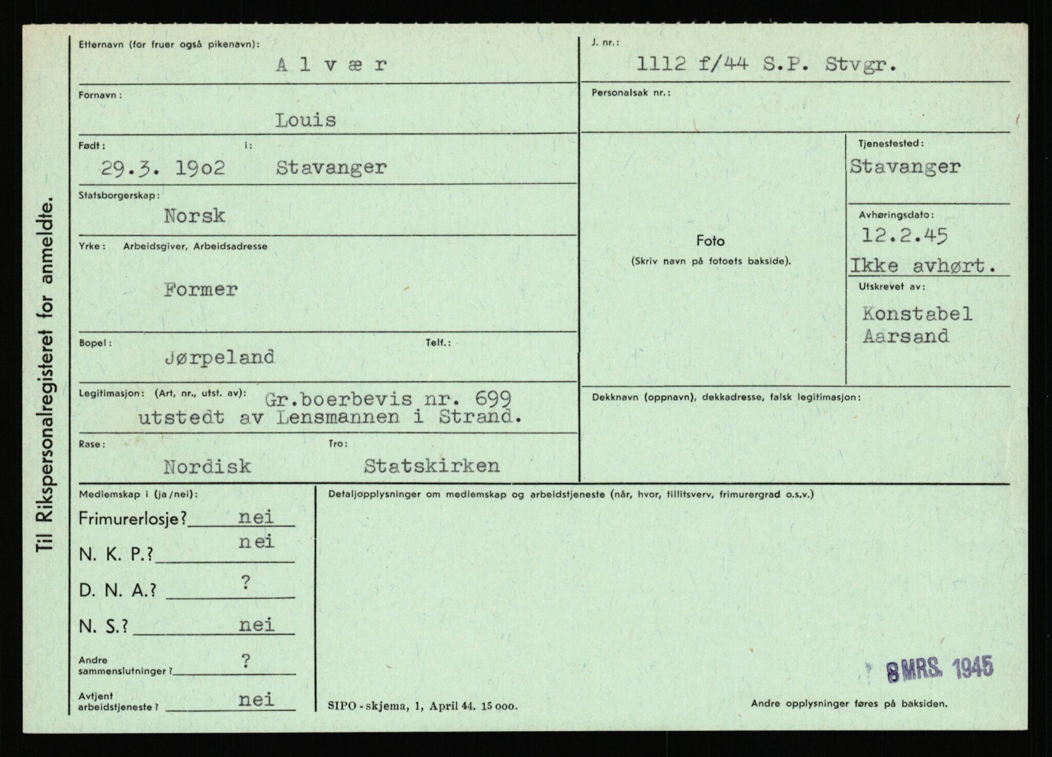 Statspolitiet - Hovedkontoret / Osloavdelingen, AV/RA-S-1329/C/Ca/L0001: Aabakken - Armann, 1943-1945, p. 1579