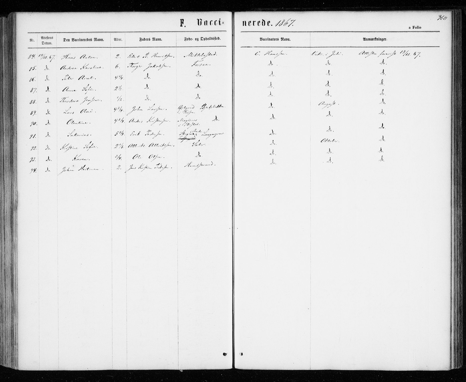 Tranøy sokneprestkontor, SATØ/S-1313/I/Ia/Iaa/L0008kirke: Parish register (official) no. 8, 1867-1877, p. 360