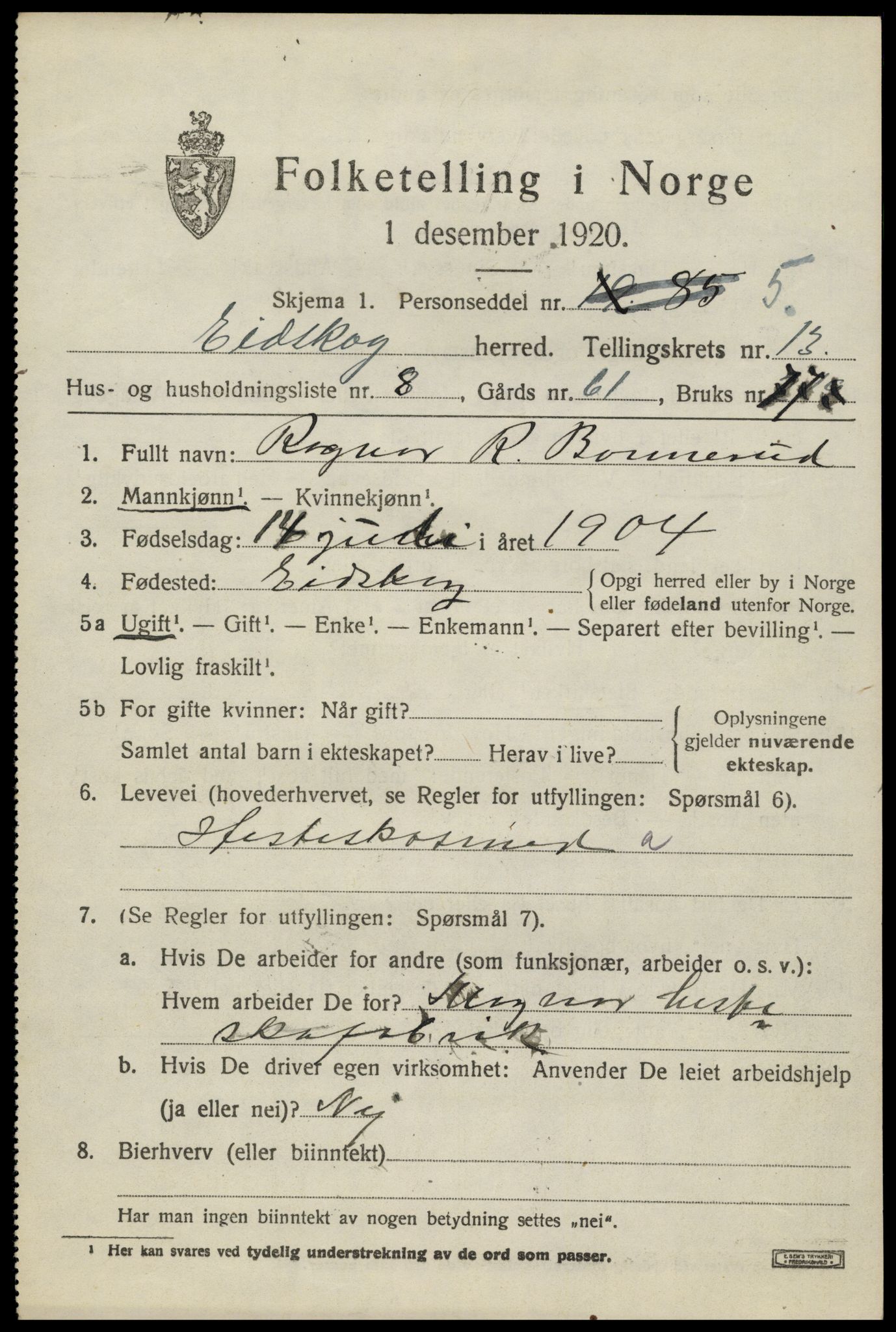 SAH, 1920 census for Eidskog, 1920, p. 12239
