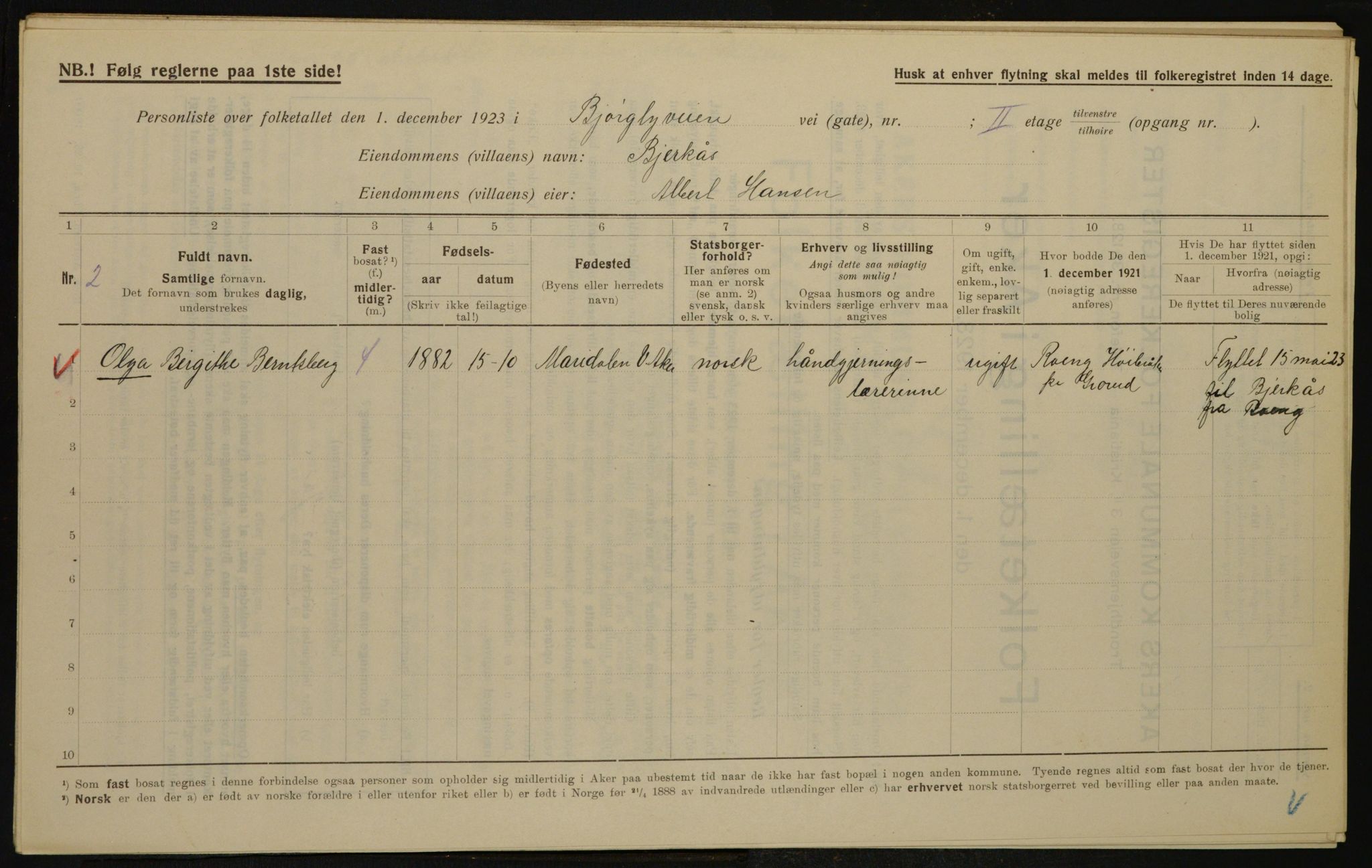 , Municipal Census 1923 for Aker, 1923, p. 23036