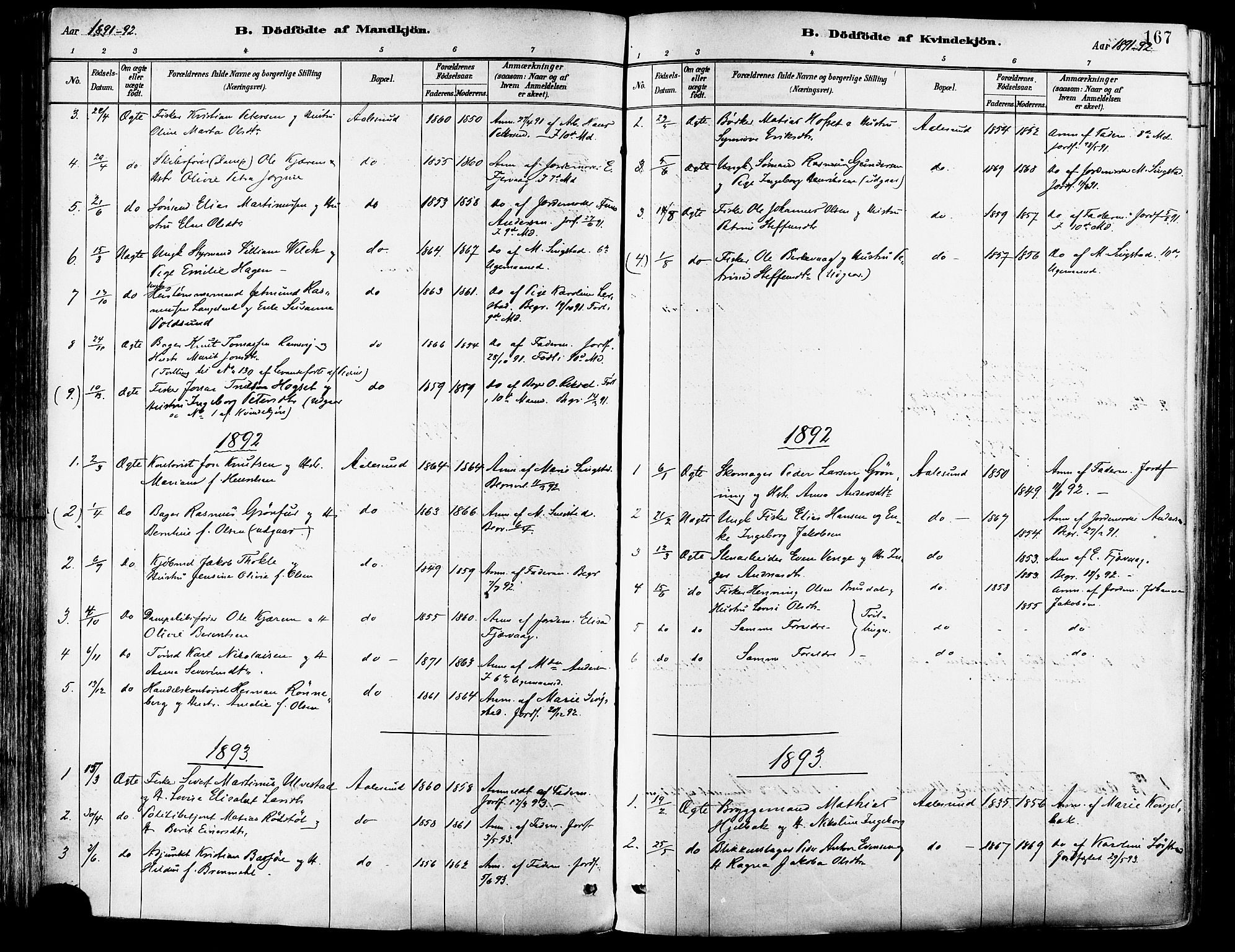 Ministerialprotokoller, klokkerbøker og fødselsregistre - Møre og Romsdal, SAT/A-1454/529/L0455: Parish register (official) no. 529A05, 1885-1893, p. 167