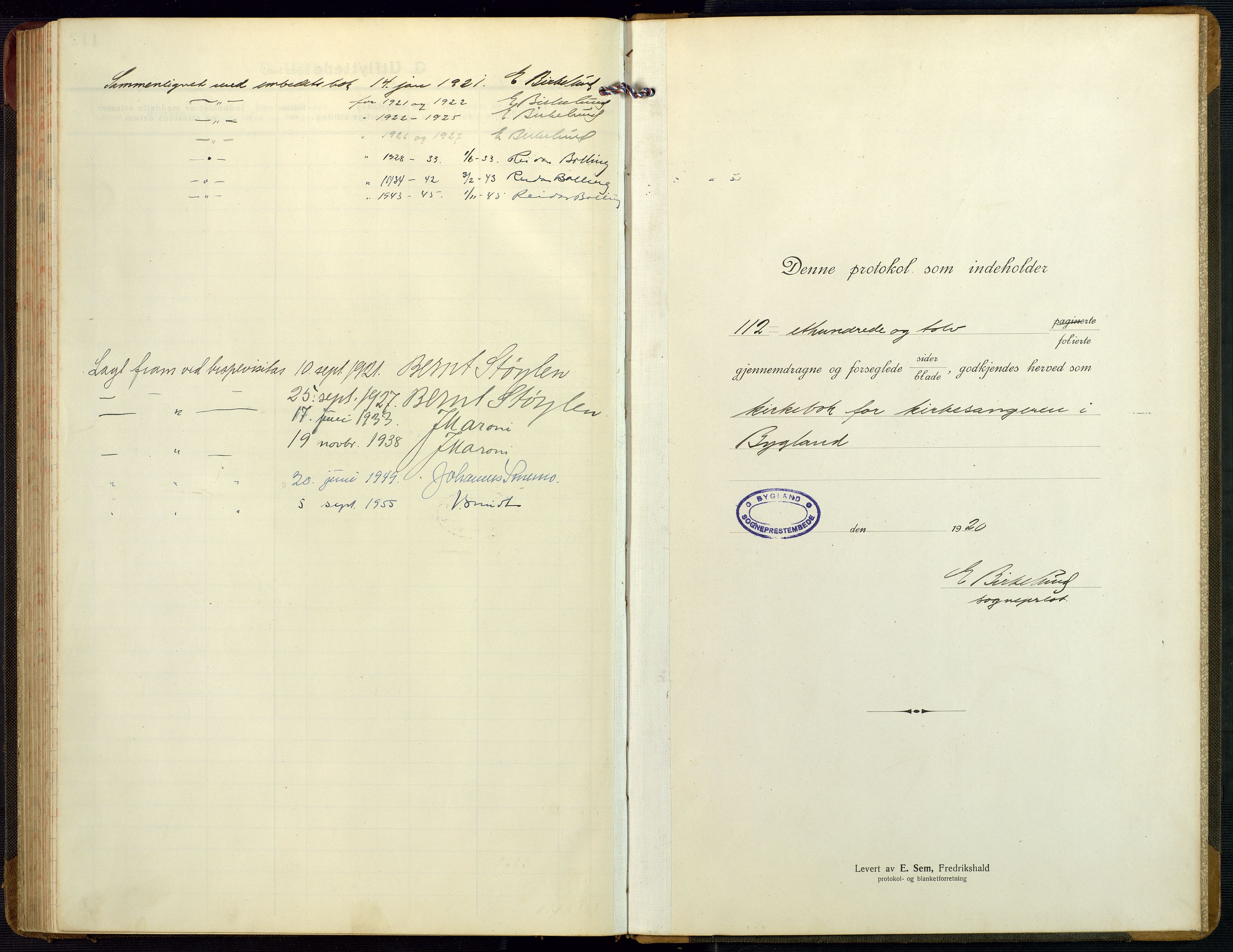 Bygland sokneprestkontor, SAK/1111-0006/F/Fb/Fbb/L0005: Parish register (copy) no. B 5, 1920-1955