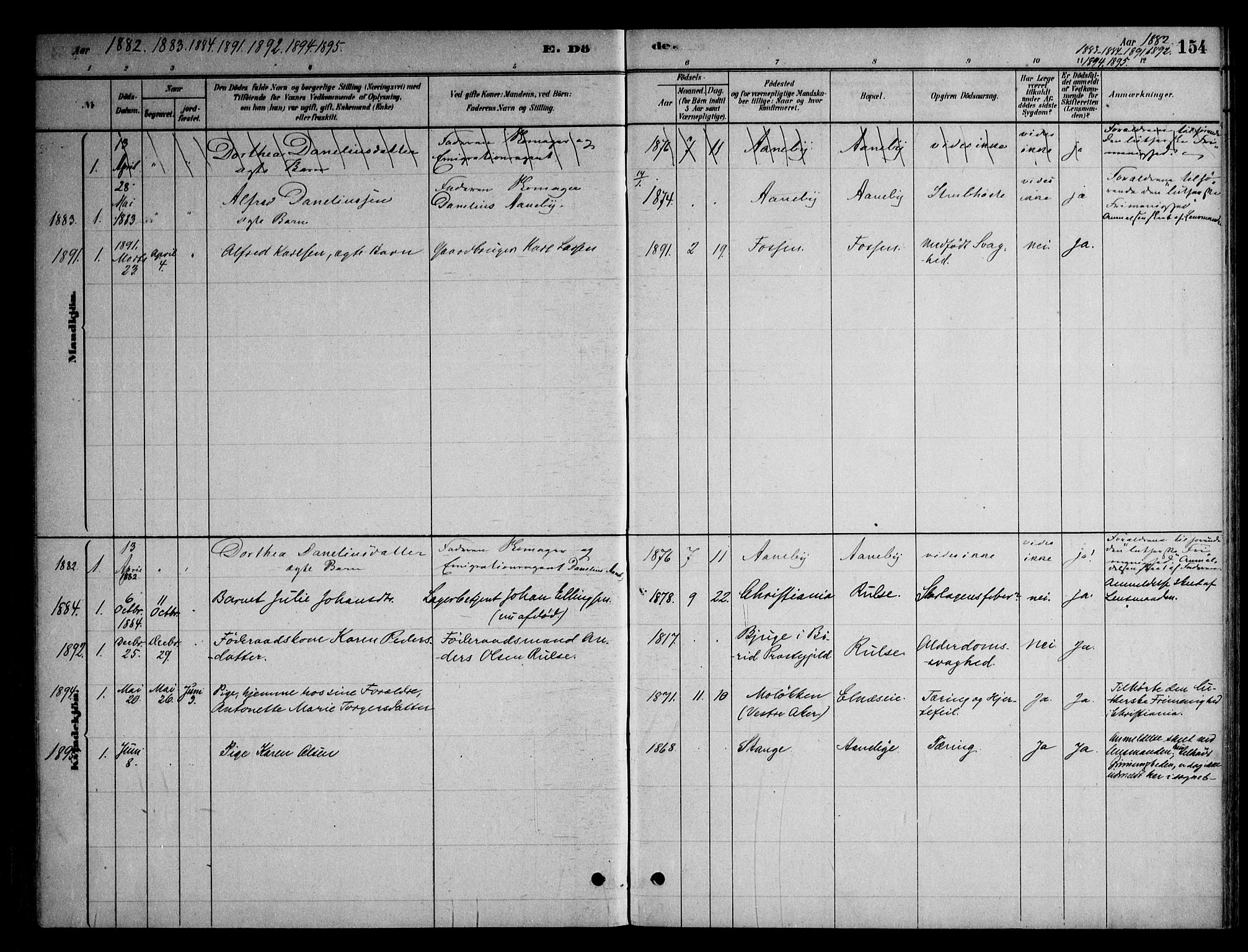 Nittedal prestekontor Kirkebøker, SAO/A-10365a/F/Fb/L0001: Parish register (official) no. II 1, 1879-1901, p. 154
