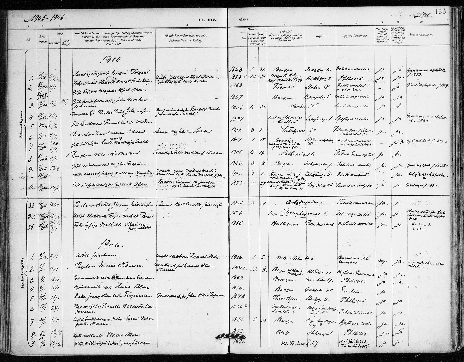 Mariakirken Sokneprestembete, SAB/A-76901/H/Haa/L0008: Parish register (official) no. A 8, 1893-1942, p. 166