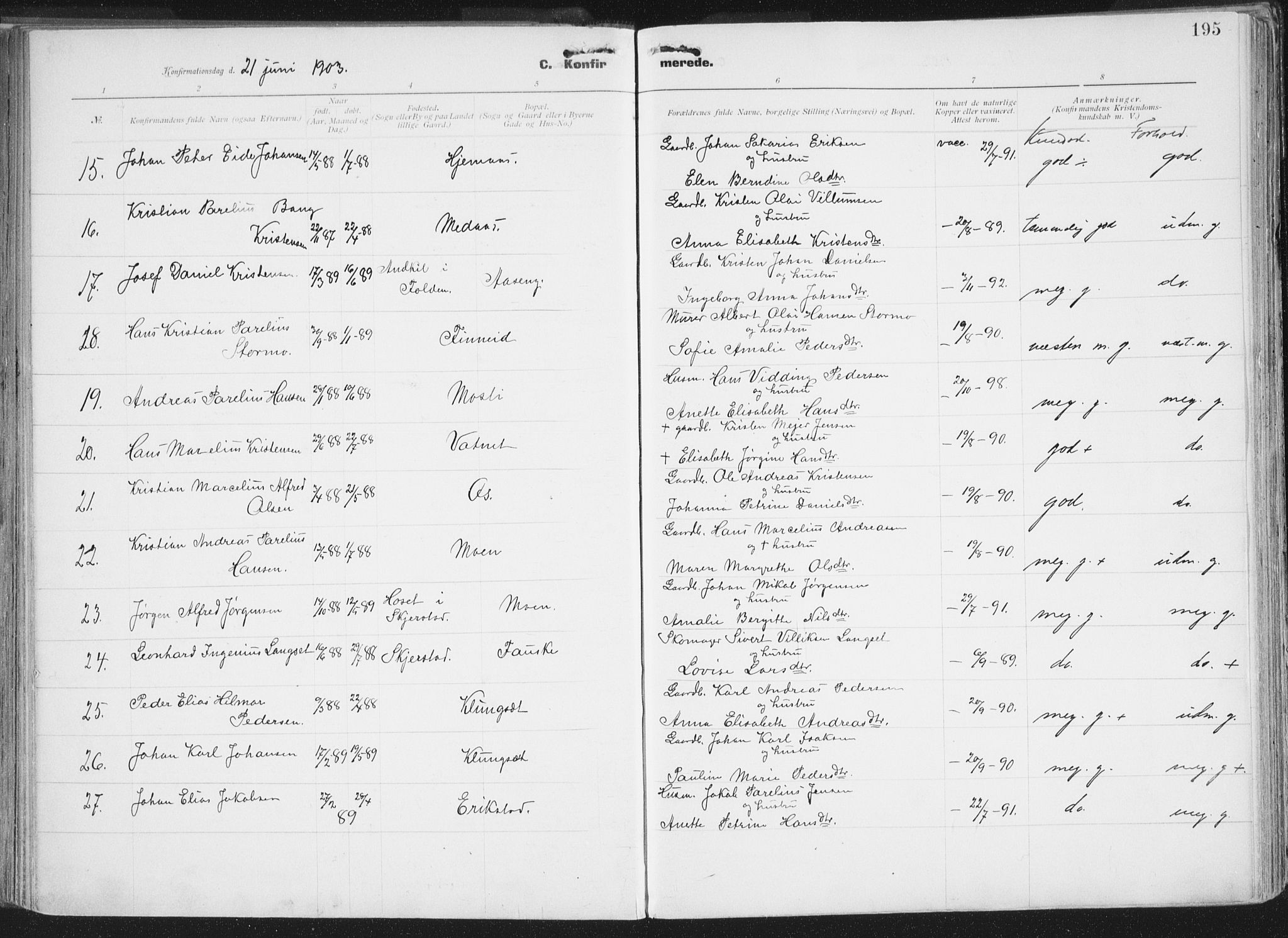 Ministerialprotokoller, klokkerbøker og fødselsregistre - Nordland, AV/SAT-A-1459/849/L0696: Parish register (official) no. 849A08, 1898-1910, p. 195