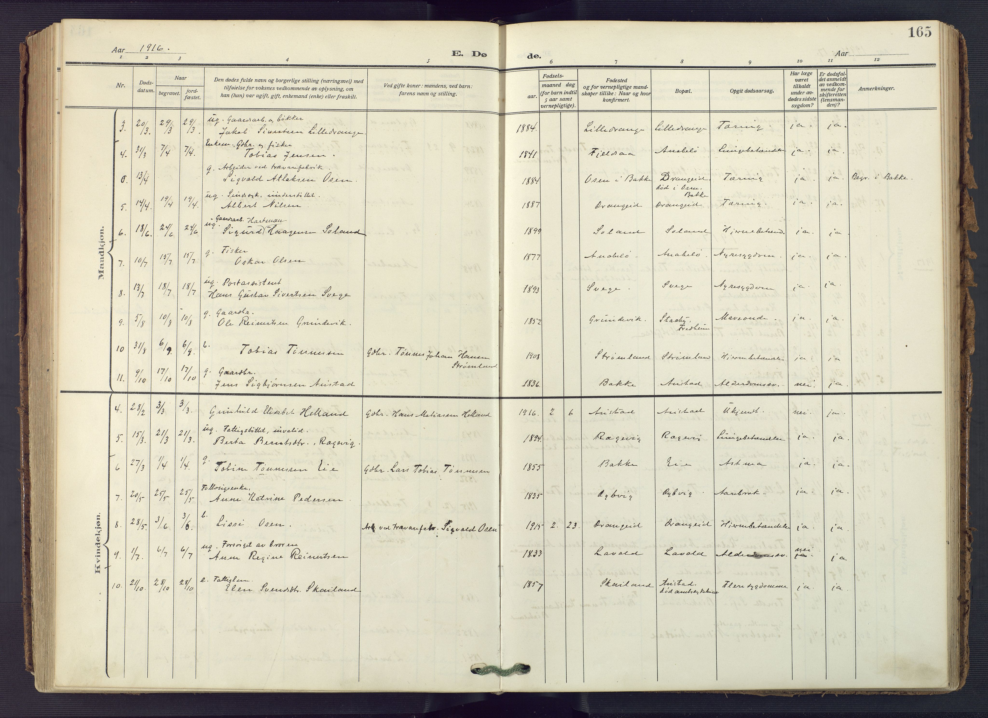 Flekkefjord sokneprestkontor, AV/SAK-1111-0012/F/Fa/Fac/L0010: Parish register (official) no. A 10, 1910-1927, p. 165