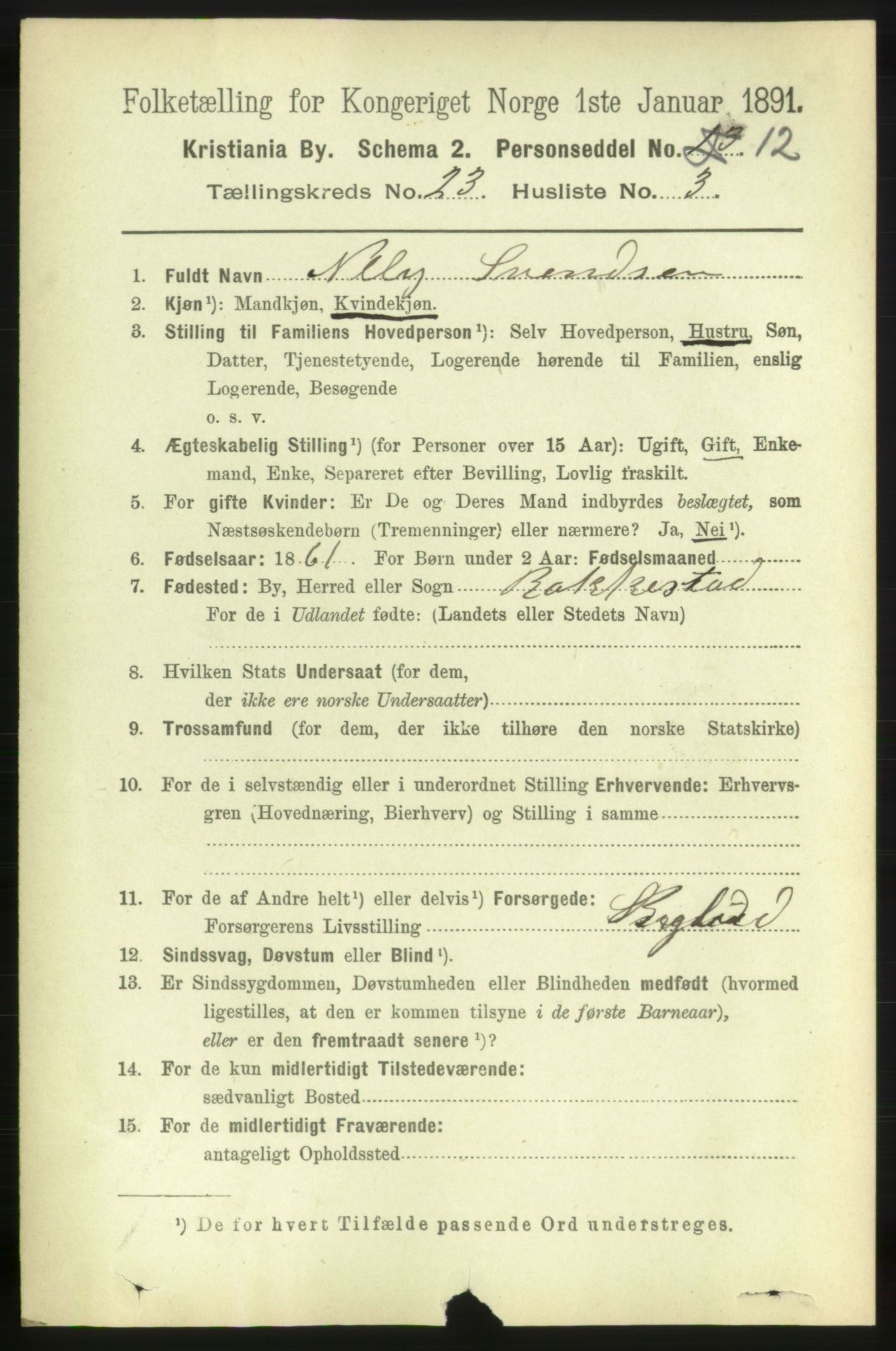 RA, 1891 census for 0301 Kristiania, 1891, p. 11097