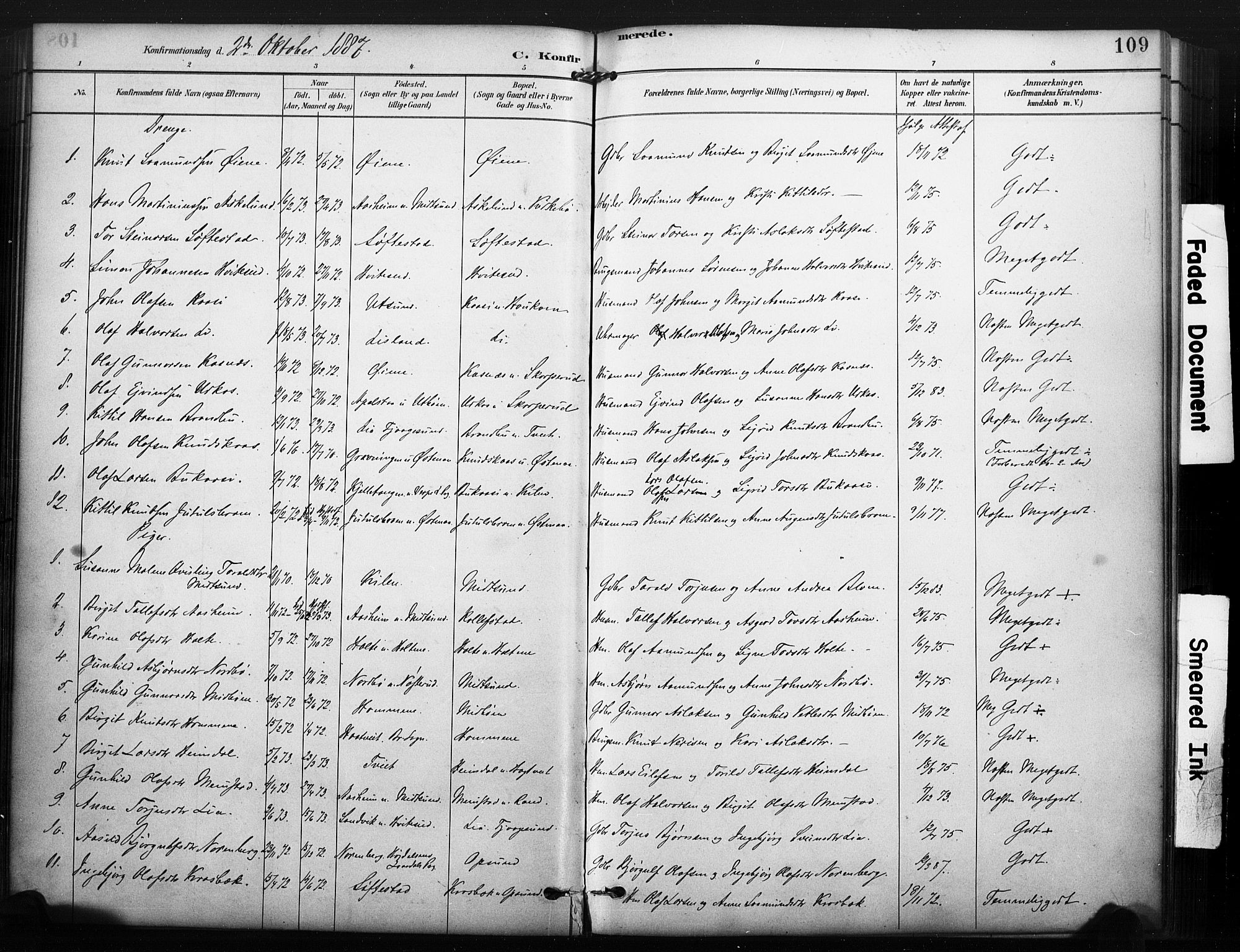 Kviteseid kirkebøker, SAKO/A-276/F/Fa/L0008: Parish register (official) no. I 8, 1882-1903, p. 109