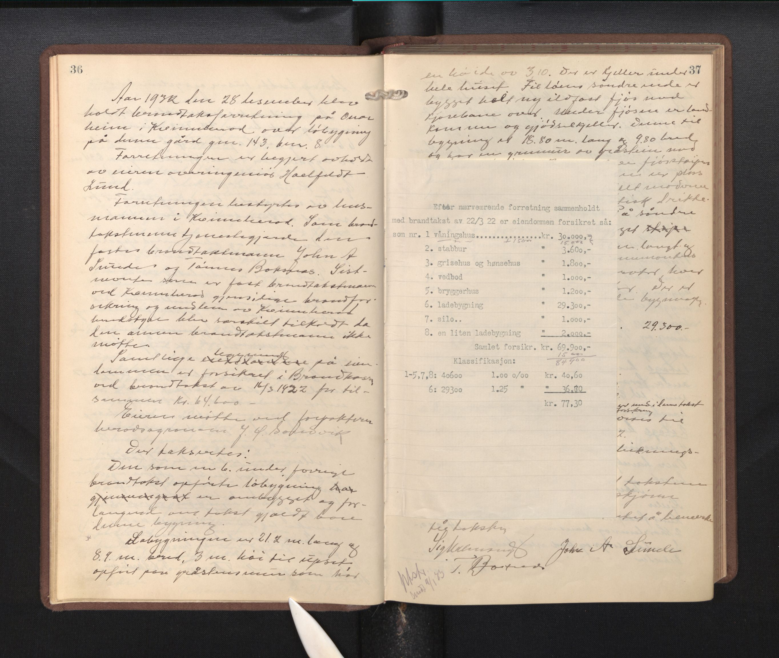 Lensmannen i Kvinnherad, AV/SAB-A-33301/1/0012/L0002: Branntakstprotokoll, 1927-1955, p. 36-37