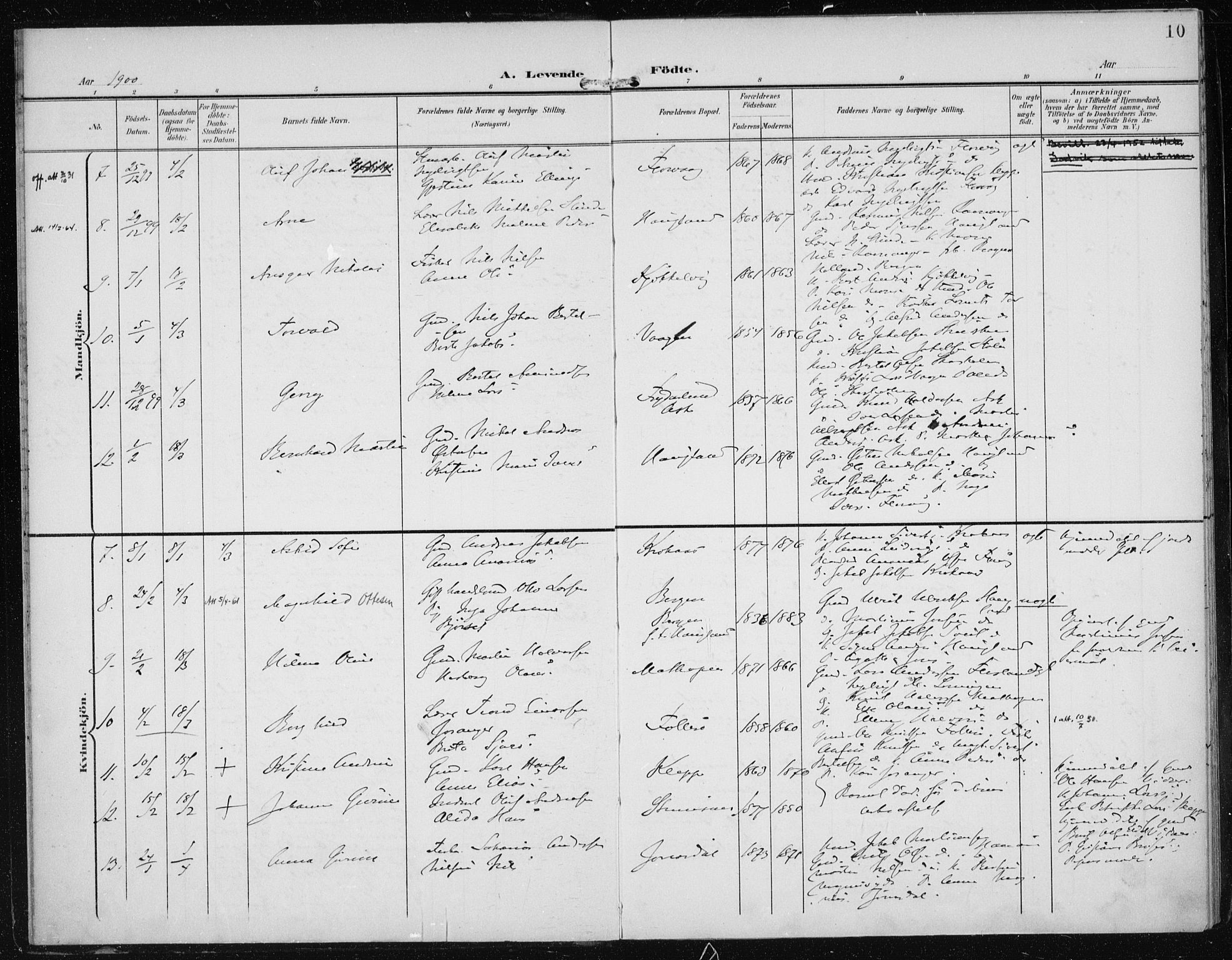 Askøy Sokneprestembete, AV/SAB-A-74101/H/Ha/Haa/Haac/L0001: Parish register (official) no. C 1, 1899-1905, p. 10