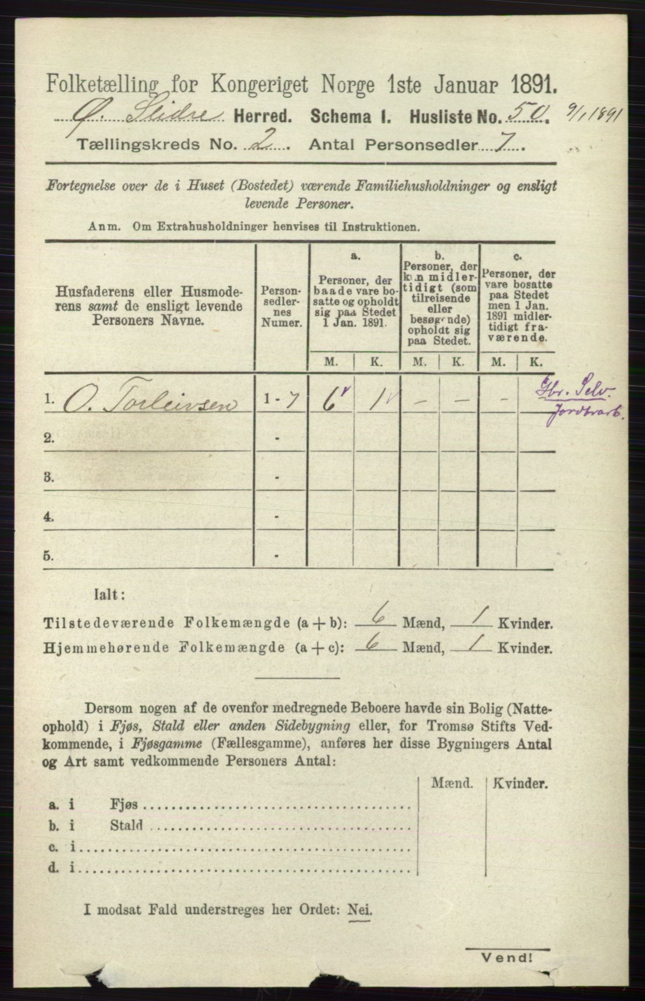 RA, 1891 census for 0544 Øystre Slidre, 1891, p. 270