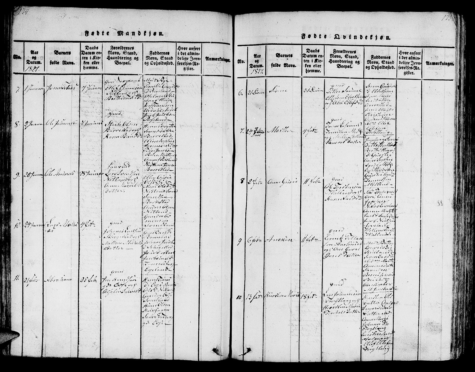 Sokndal sokneprestkontor, SAST/A-101808: Parish register (copy) no. B 1, 1815-1848, p. 174-175