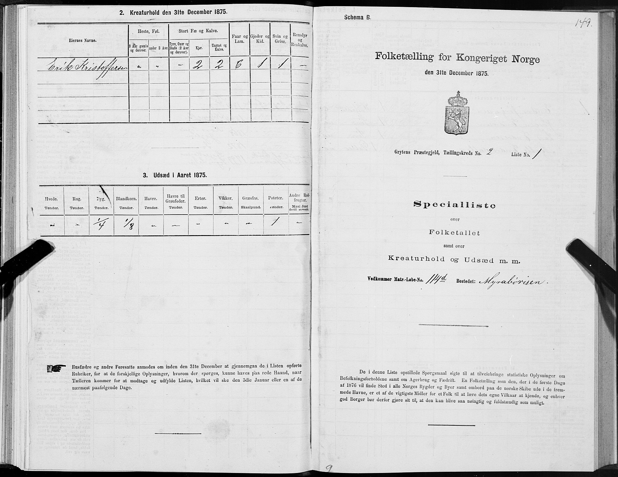 SAT, 1875 census for 1539P Grytten, 1875, p. 1149