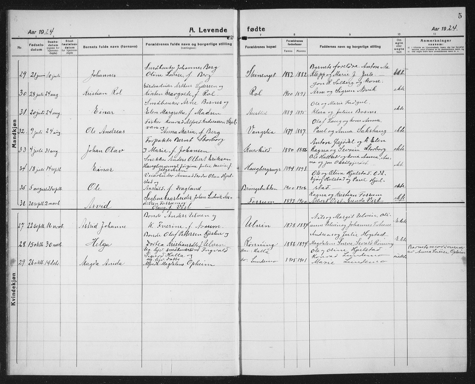 Ministerialprotokoller, klokkerbøker og fødselsregistre - Nord-Trøndelag, SAT/A-1458/730/L0303: Parish register (copy) no. 730C06, 1924-1933, p. 5