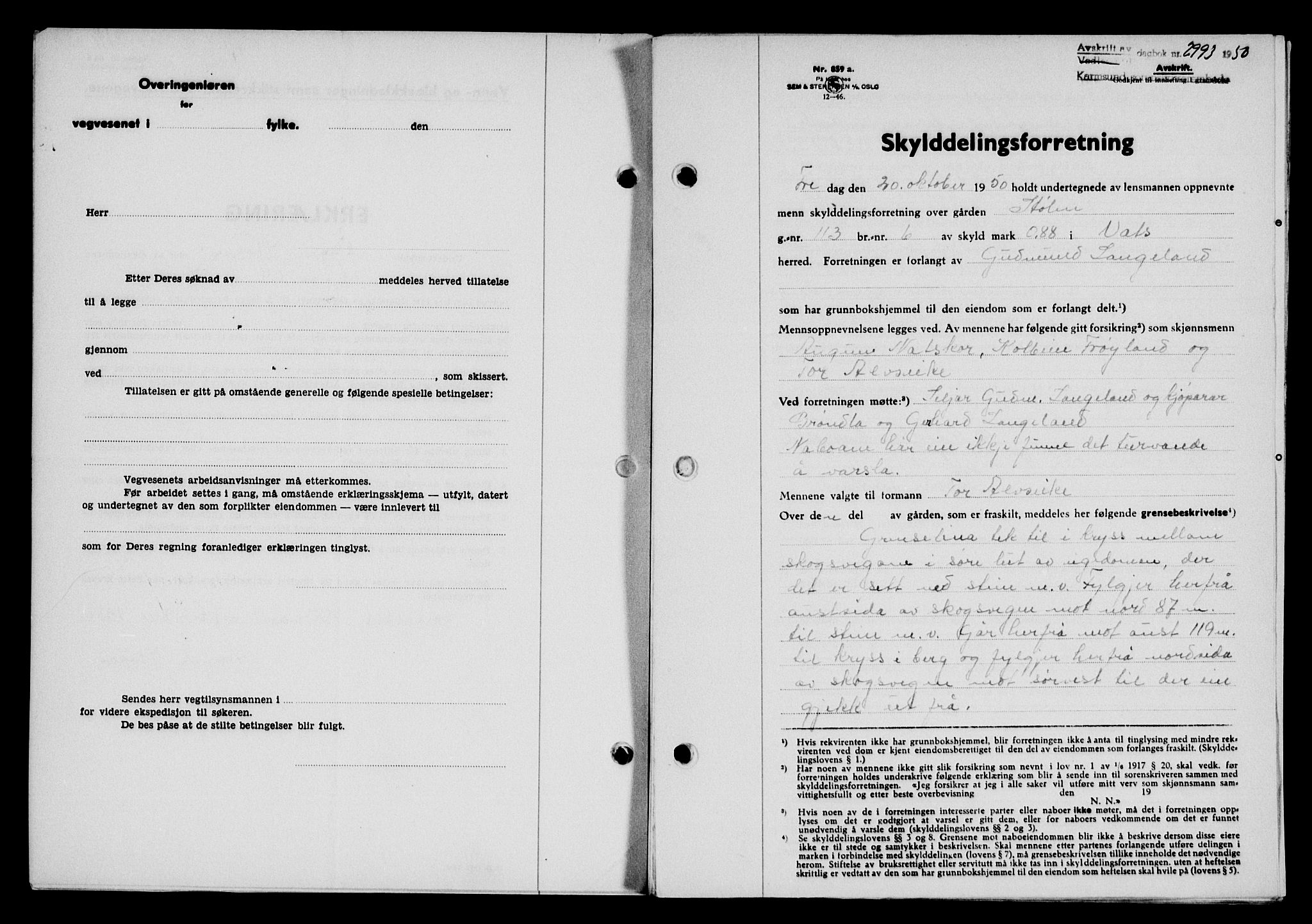 Karmsund sorenskriveri, SAST/A-100311/01/II/IIB/L0101: Mortgage book no. 81A, 1950-1951, Diary no: : 2993/1950