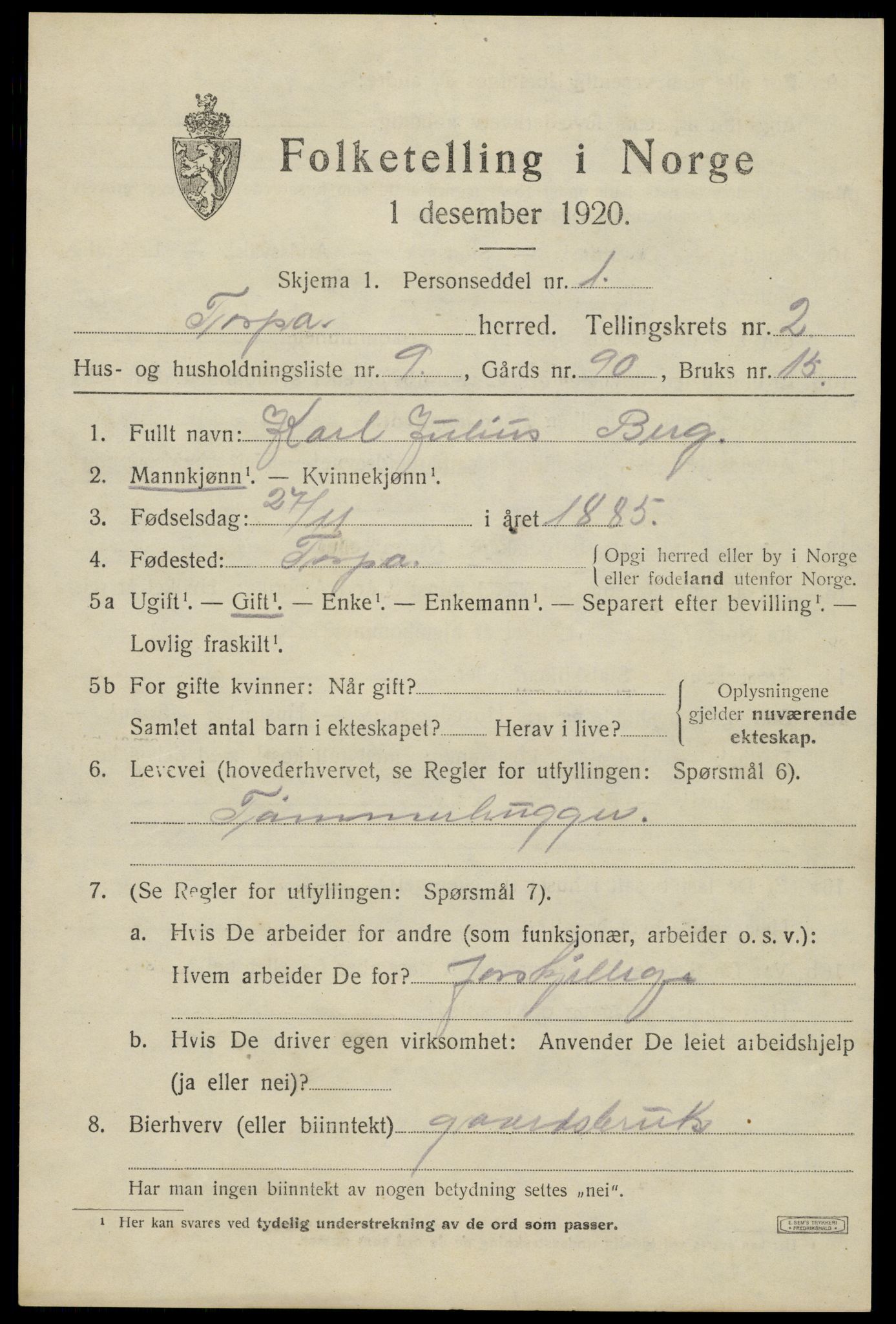 SAH, 1920 census for Torpa, 1920, p. 1751