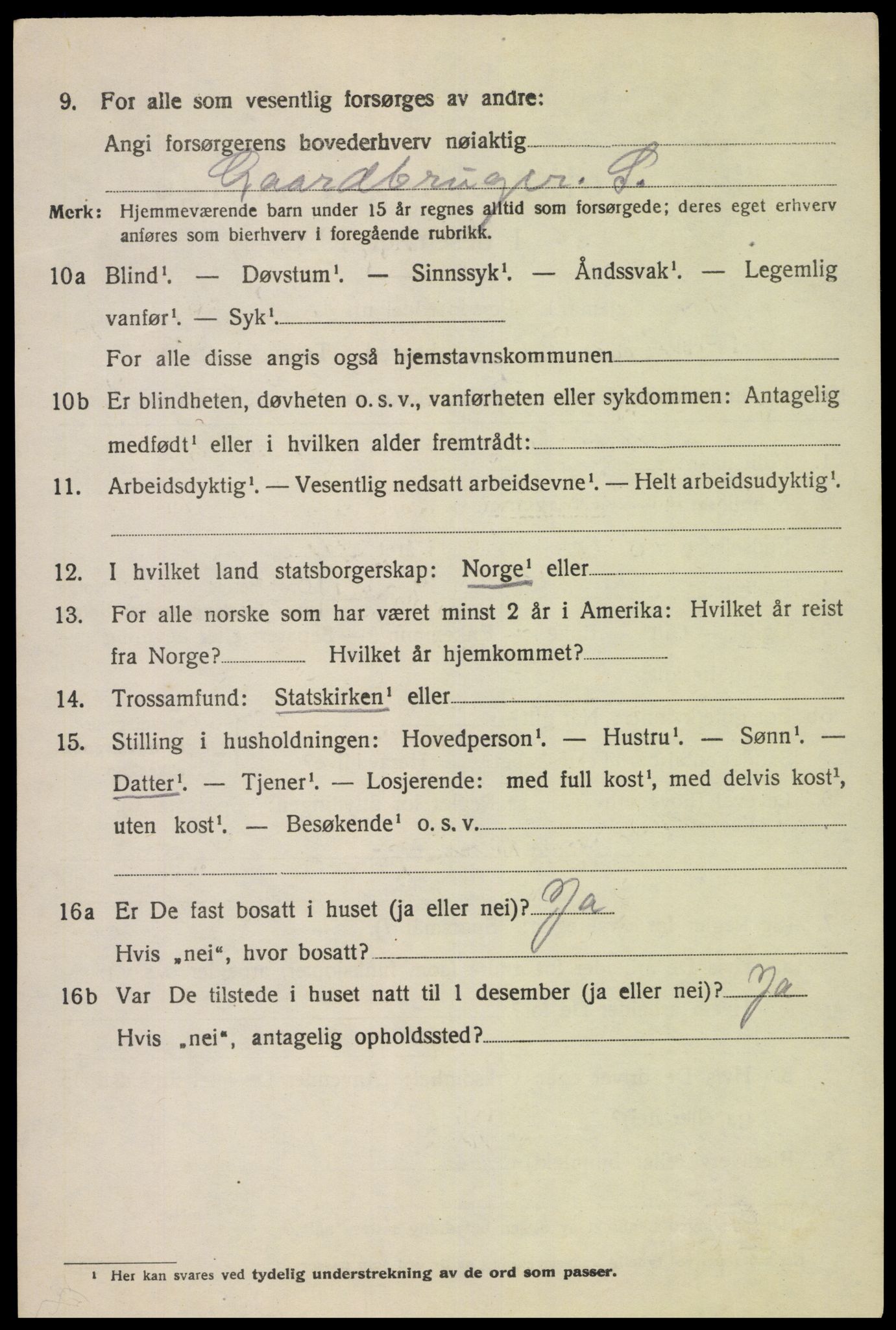 SAK, 1920 census for Fjotland, 1920, p. 1579