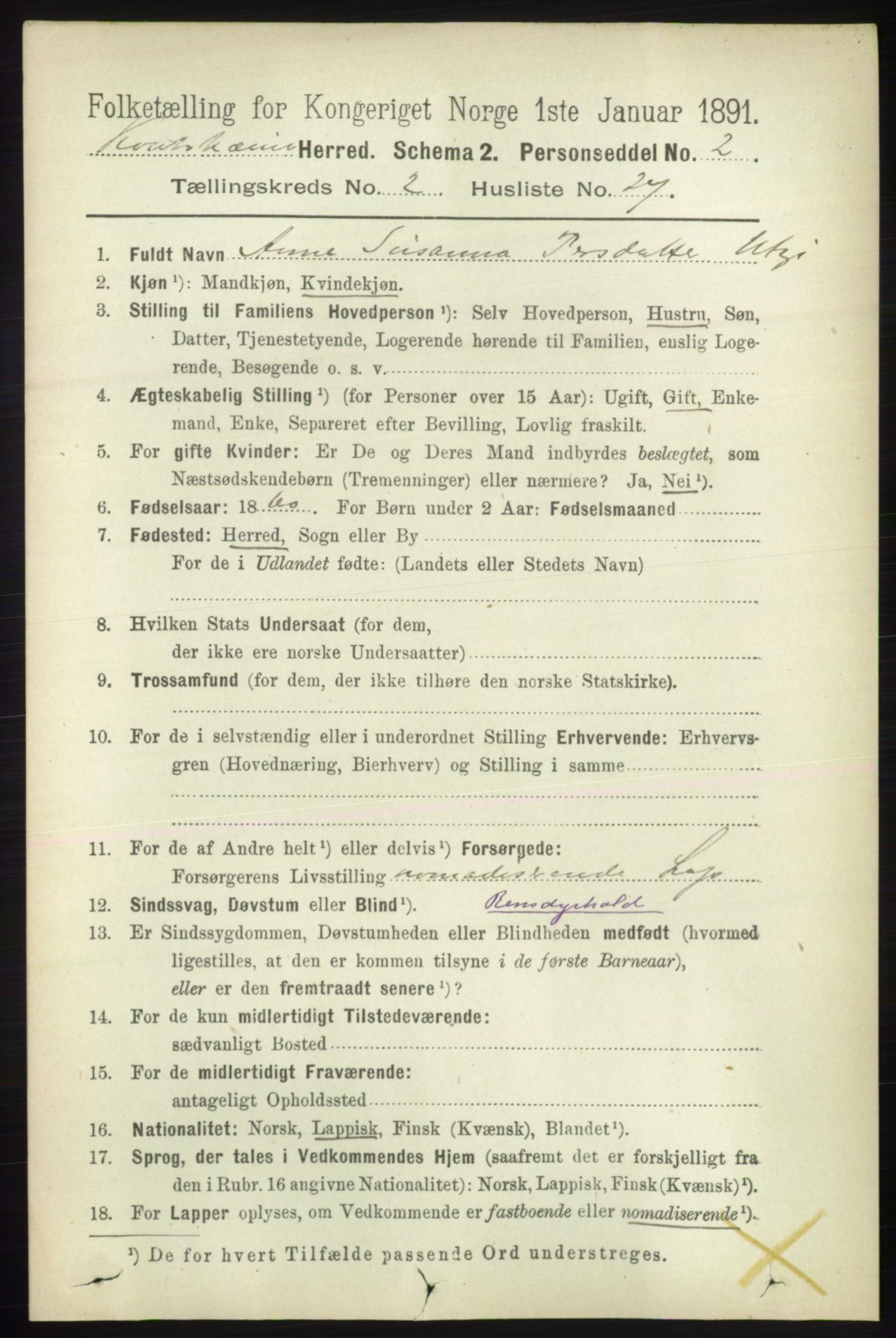 RA, 1891 census for 2011 Kautokeino, 1891, p. 457