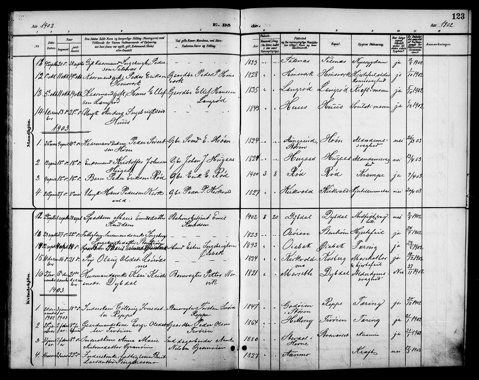 Ministerialprotokoller, klokkerbøker og fødselsregistre - Sør-Trøndelag, SAT/A-1456/688/L1029: Parish register (copy) no. 688C04, 1899-1915, p. 123