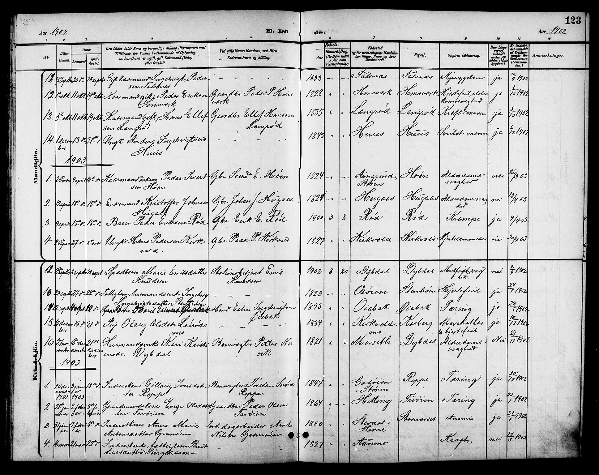 Ministerialprotokoller, klokkerbøker og fødselsregistre - Sør-Trøndelag, AV/SAT-A-1456/688/L1029: Parish register (copy) no. 688C04, 1899-1915, p. 123