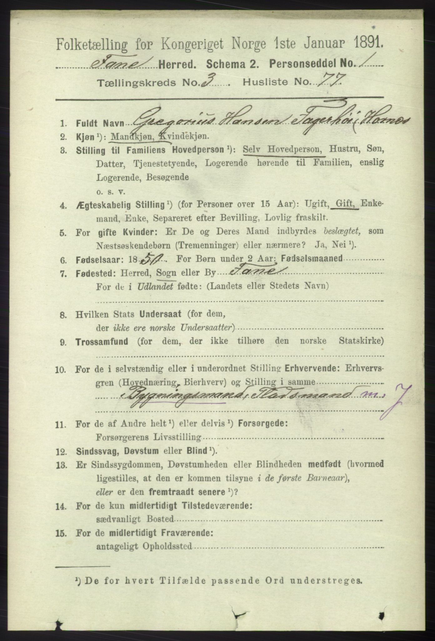 RA, 1891 census for 1249 Fana, 1891, p. 1521