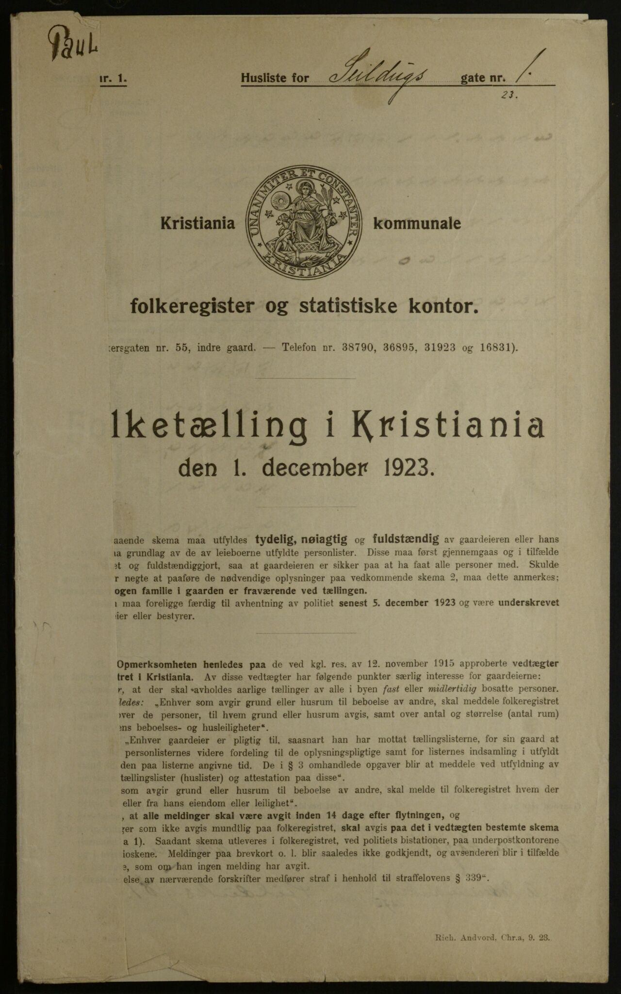 OBA, Municipal Census 1923 for Kristiania, 1923, p. 103966