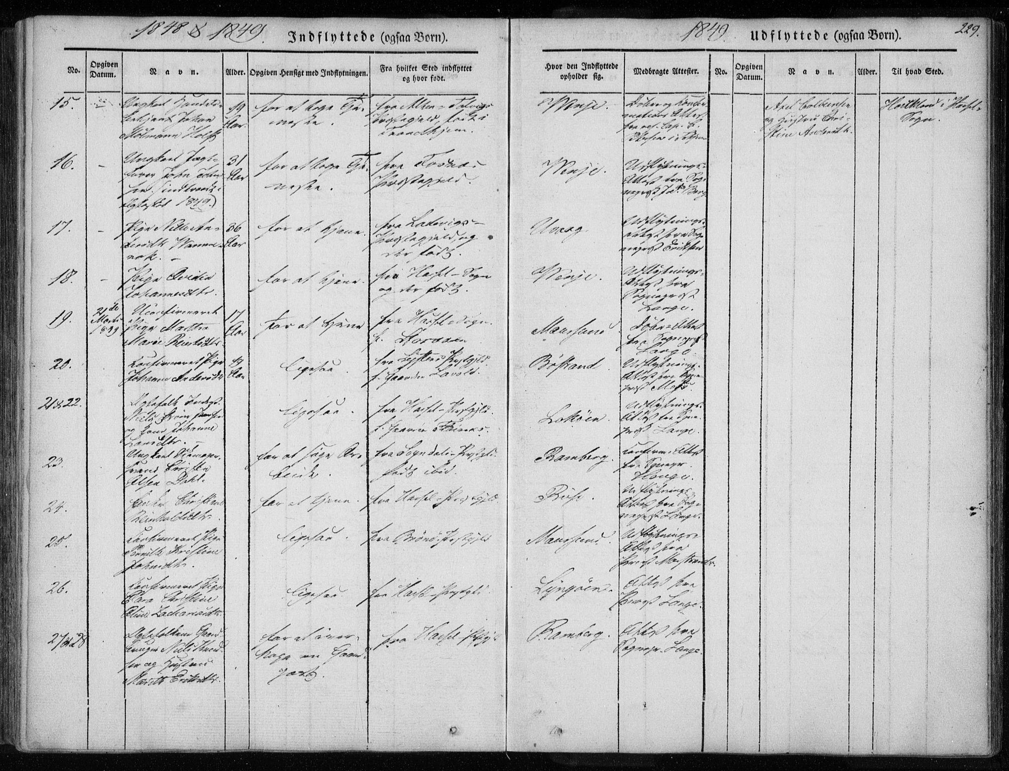 Ministerialprotokoller, klokkerbøker og fødselsregistre - Nordland, AV/SAT-A-1459/891/L1299: Parish register (official) no. 891A04, 1841-1856, p. 229